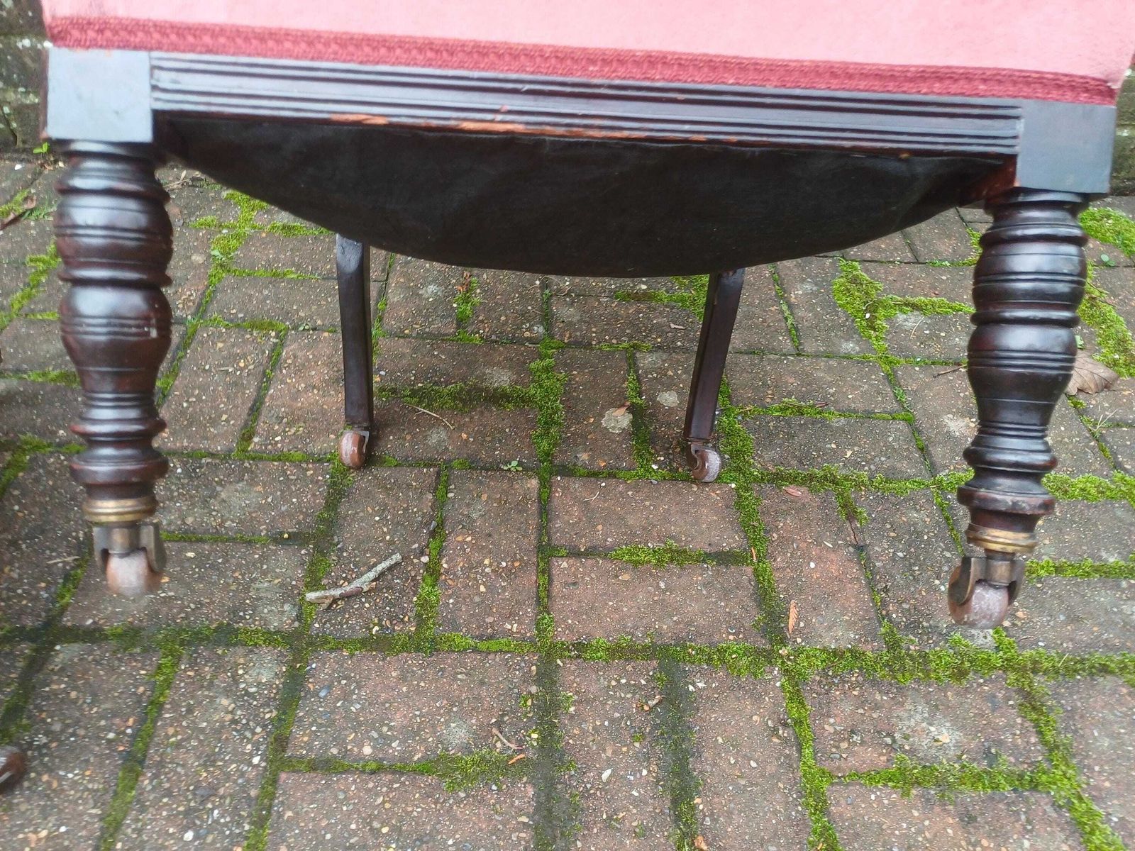 photo furniture Pair Victorian Mahogany Occasional Chairs Ebonised Finish Carved Fretwork Backs Turned Legs Porcelain Castors Pink Seats