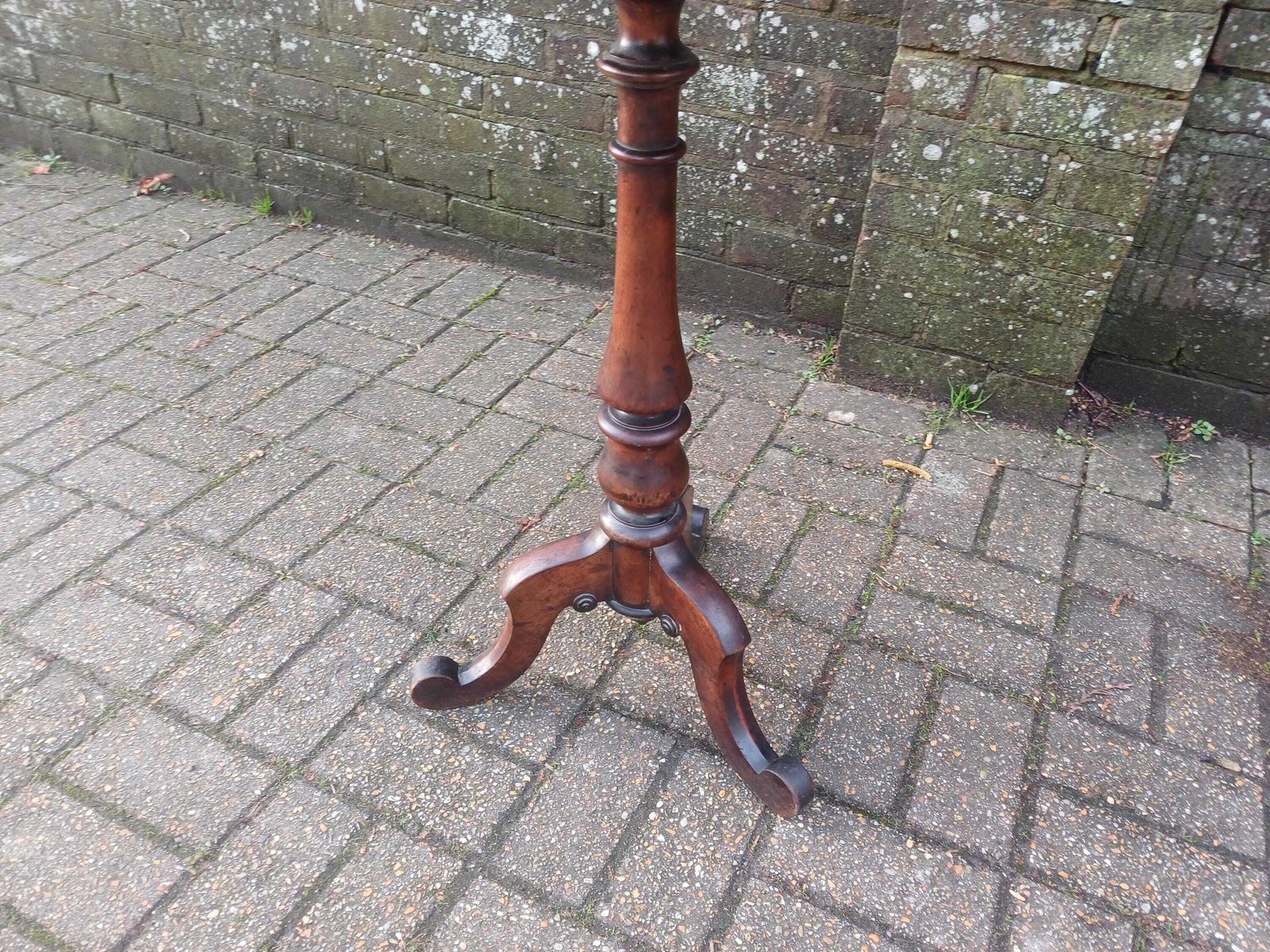 photo for sale Victorian Mahogany Wine Table Side Table Antique Occasional Lamp Table Tripod Base Turned Column Sturdy Top Deep Patina