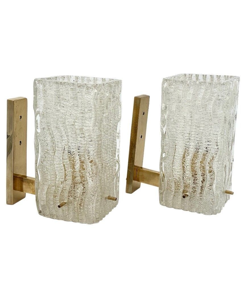 photo furniture A Pair 1970s "Ice Glass" Murano And Brass Wall Sconces By German Lighting Company Rzb Leuchten.