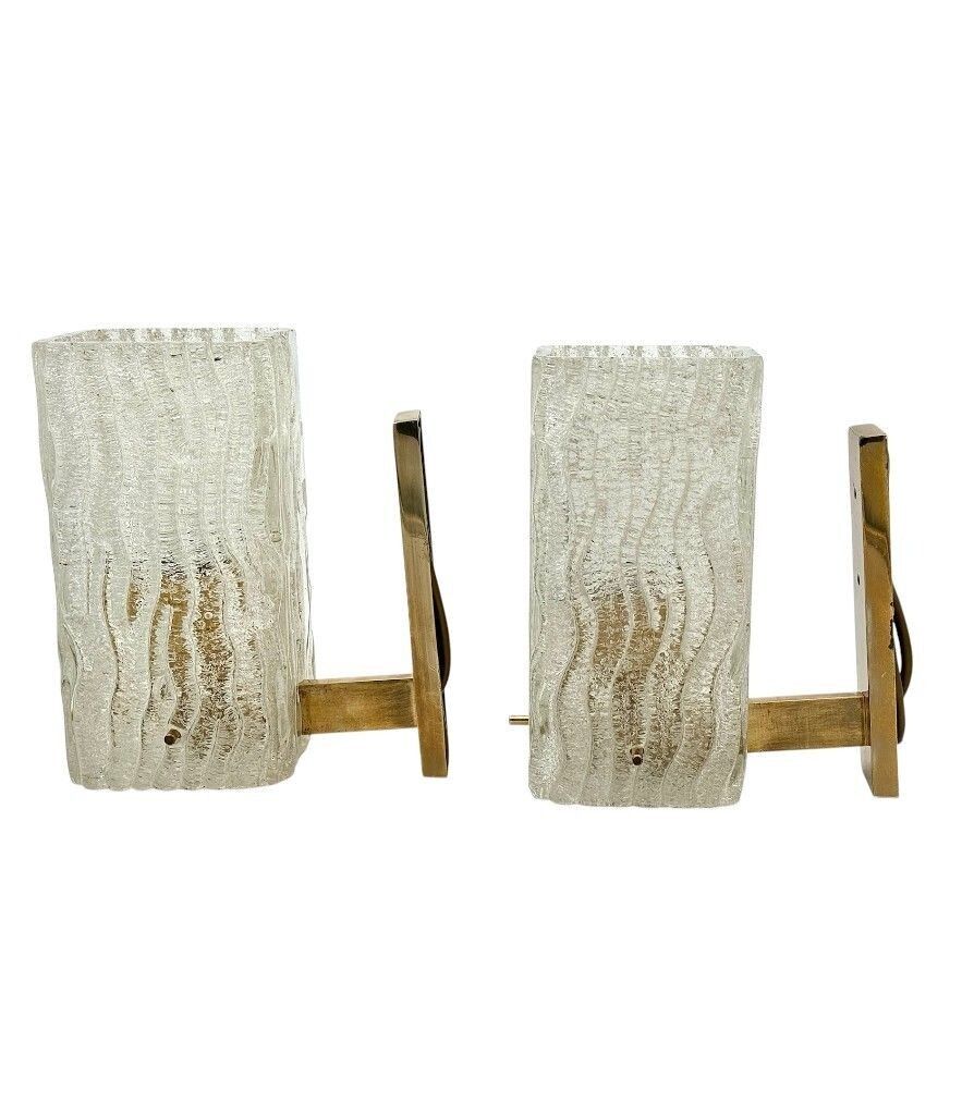 Lighting A Pair 1970s "Ice Glass" Murano And Brass Wall Sconces By German Lighting Company Rzb Leuchten. photo