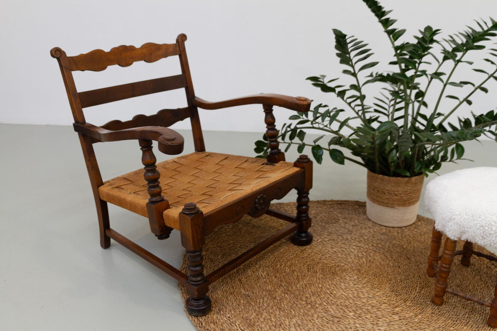 Danish Art Nouveau Lounge Chair In Oak And Papercord, 1930s. photo Furniture