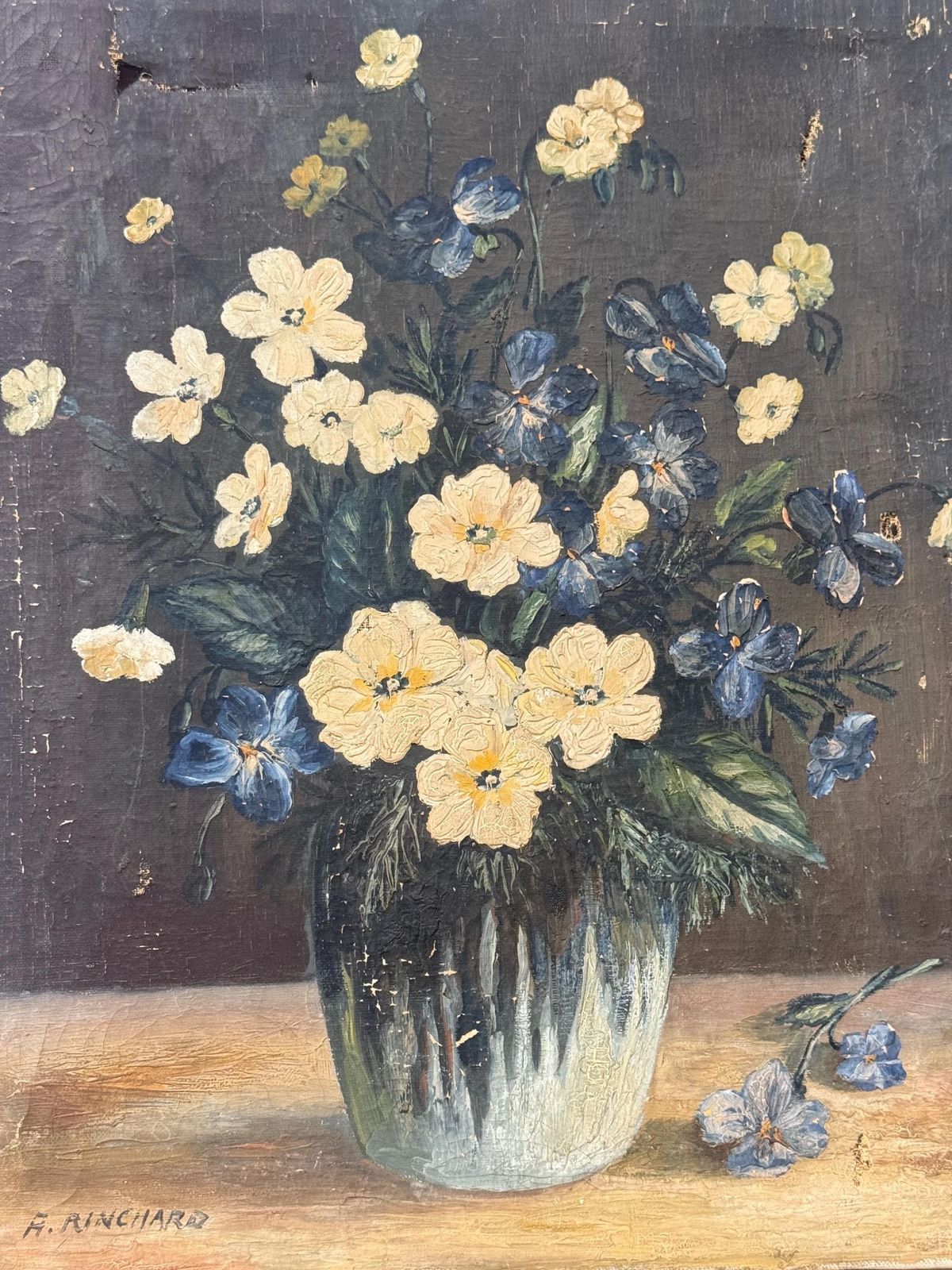 Antique Floral Still Life Oil Painting photo furniture