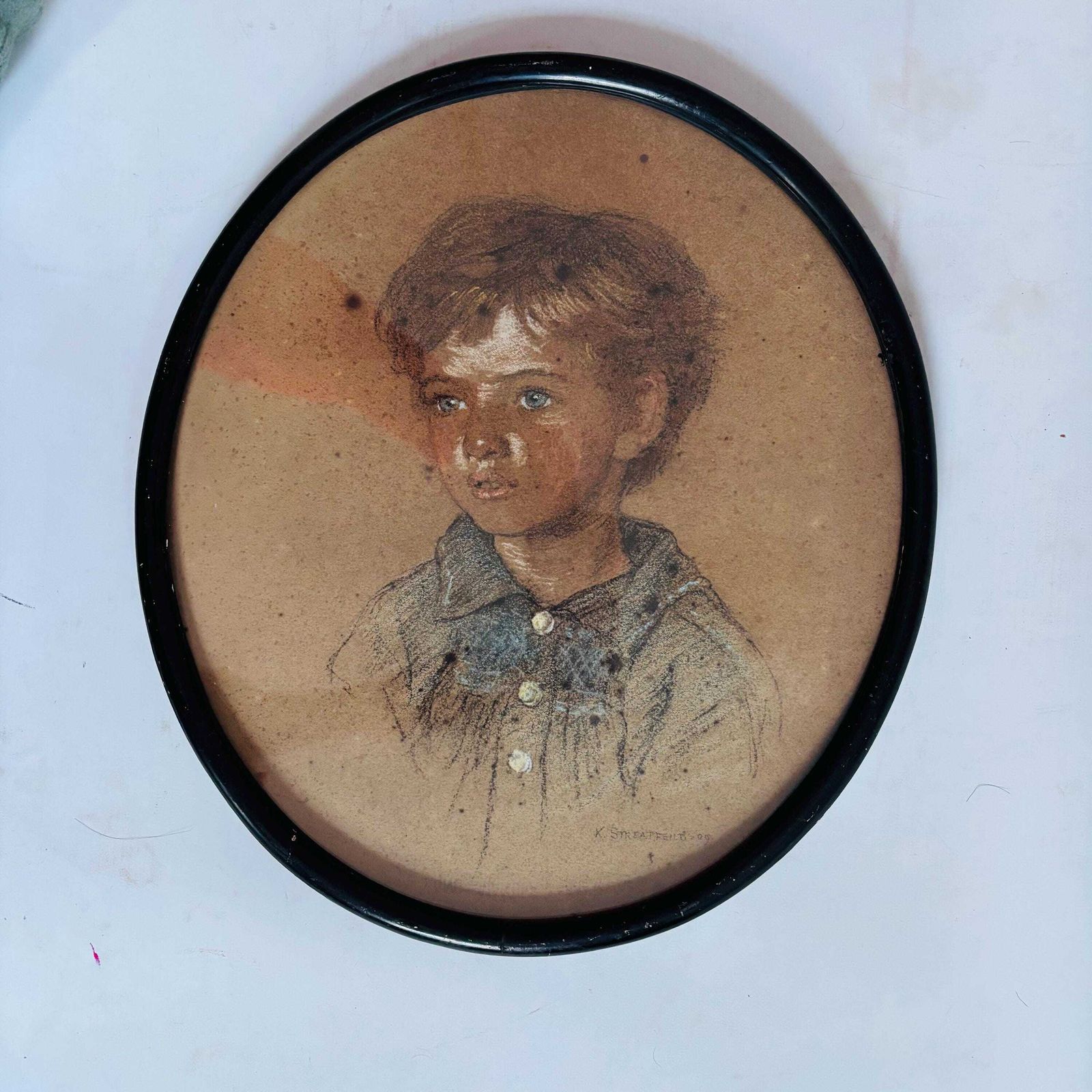 Antique Pastel Portrait Of A Child By Kathleen Streadfield | British Suffragette Artist | Royal Academy Trained |1909 photo vintage