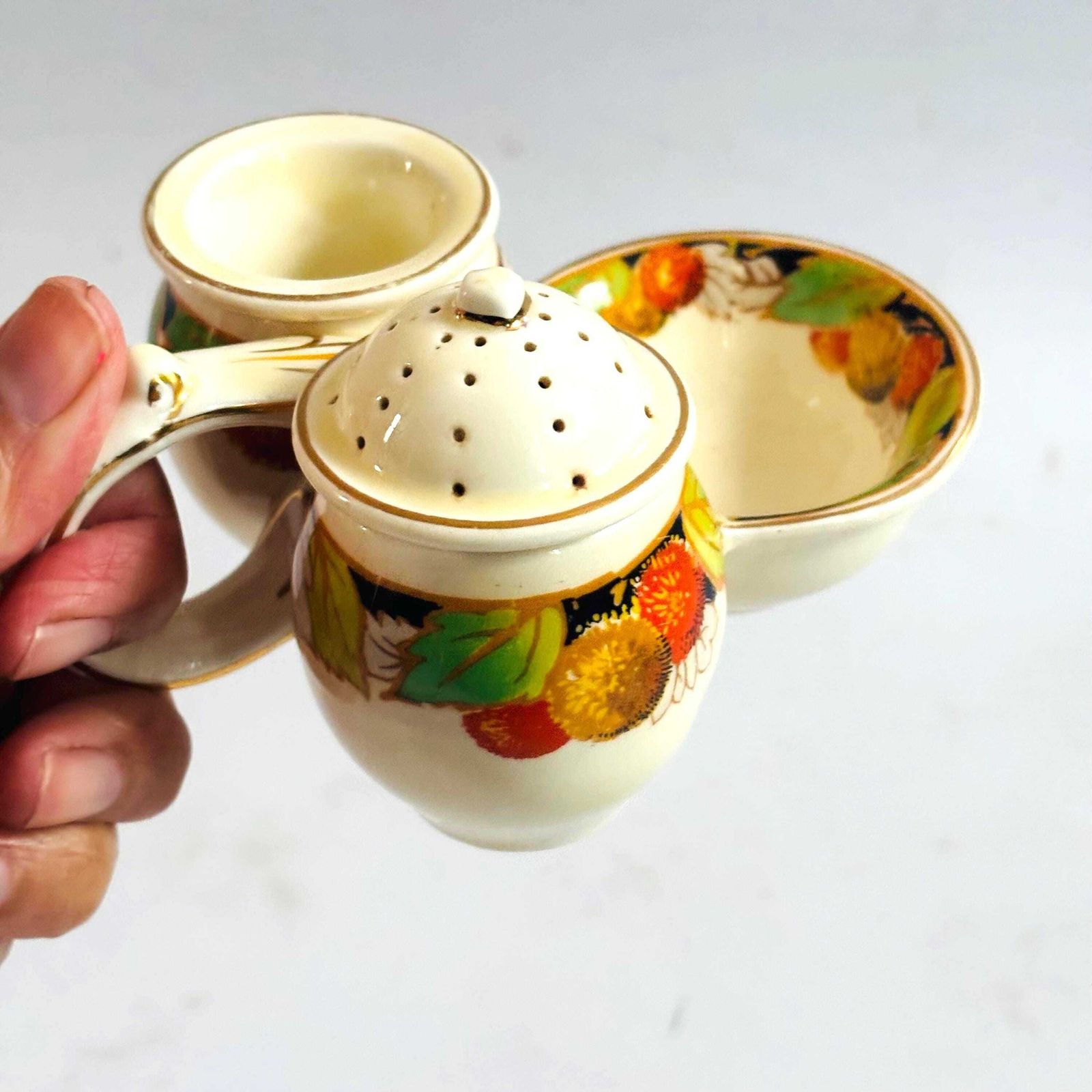 Collectable 1930s Staffordshire Ceramic Cruet Set Crown Ducal Missing Lid Harvest Autumn photo Home Decor