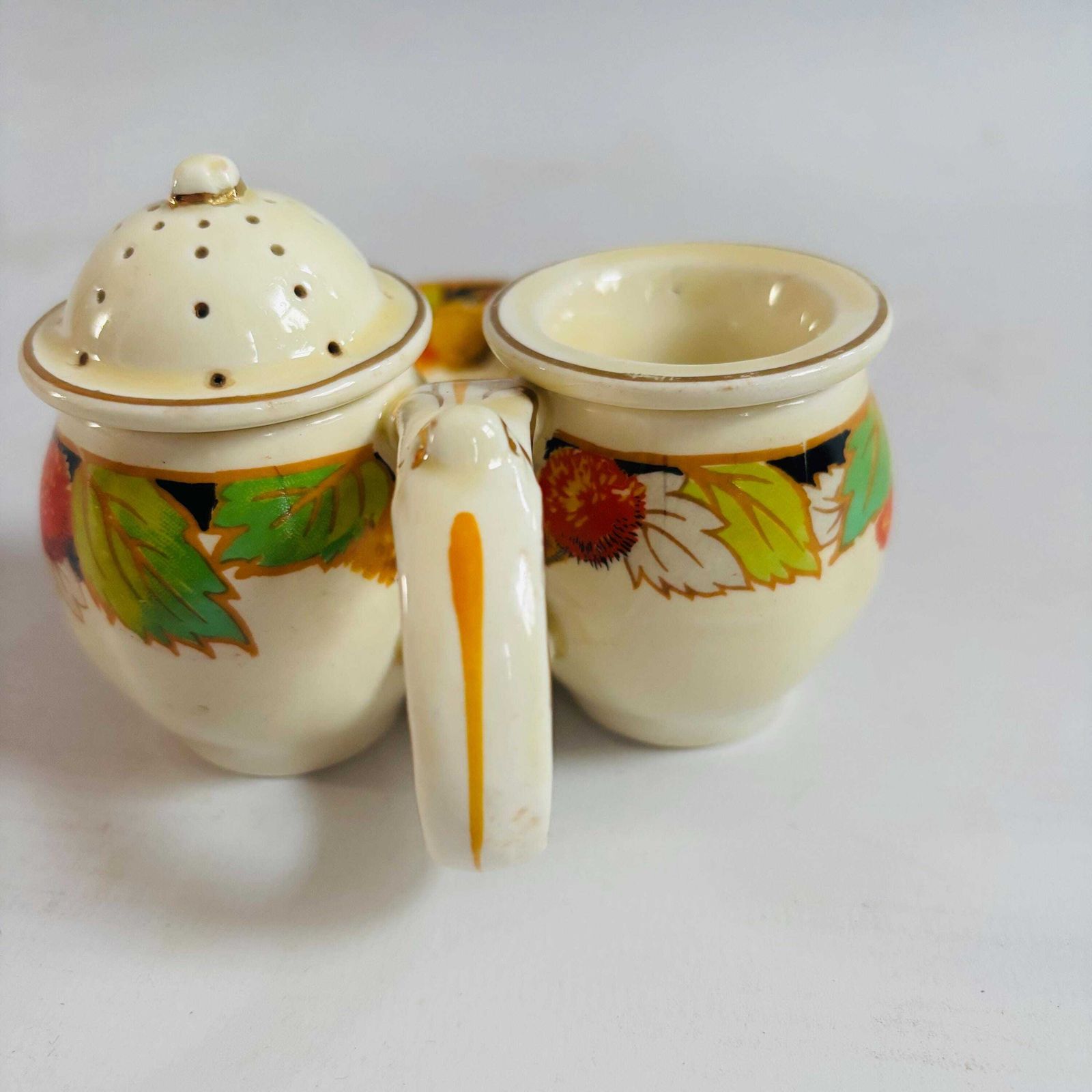 photo furniture Collectable 1930s Staffordshire Ceramic Cruet Set Crown Ducal Missing Lid Harvest Autumn