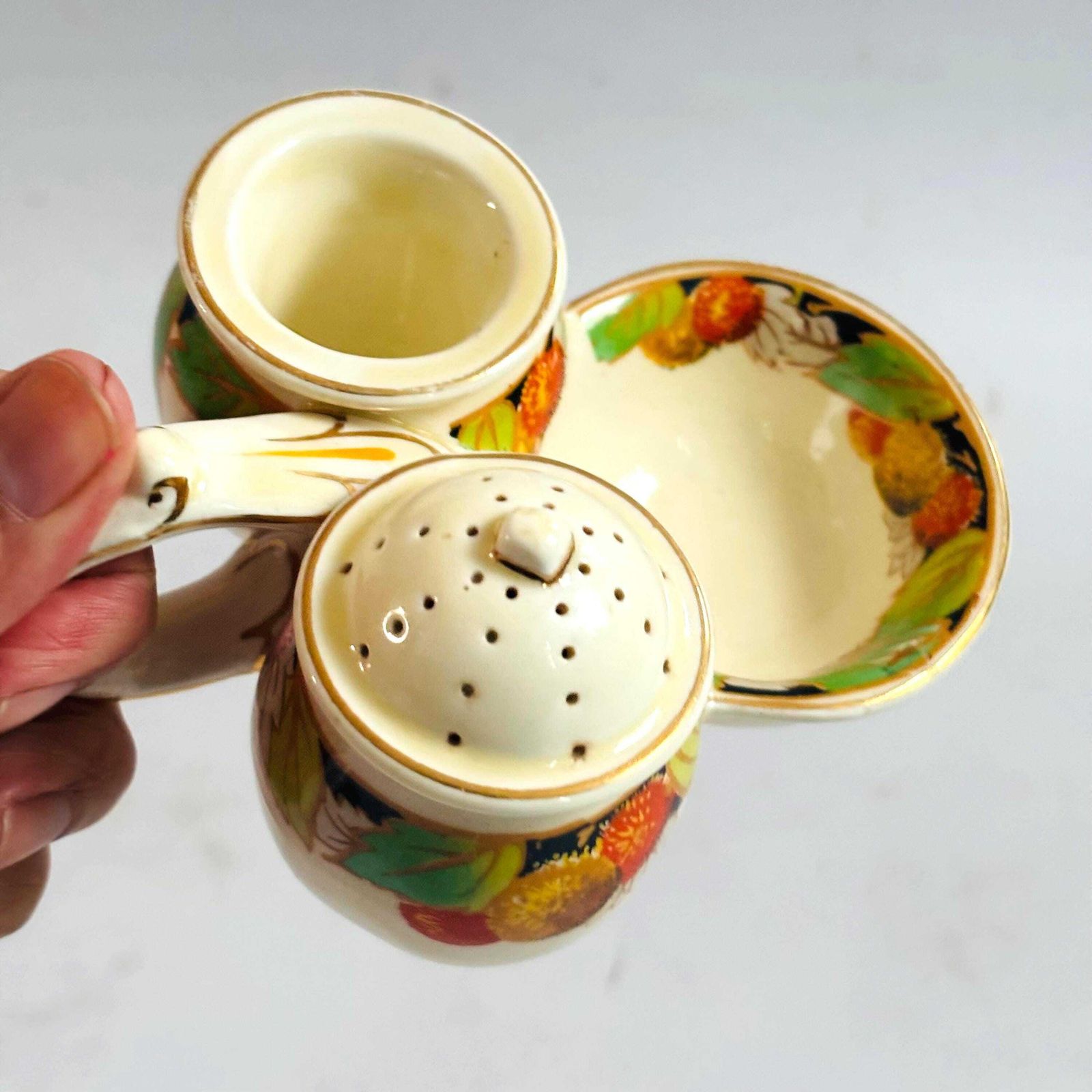 photo buy Collectable 1930s Staffordshire Ceramic Cruet Set Crown Ducal Missing Lid Harvest Autumn
