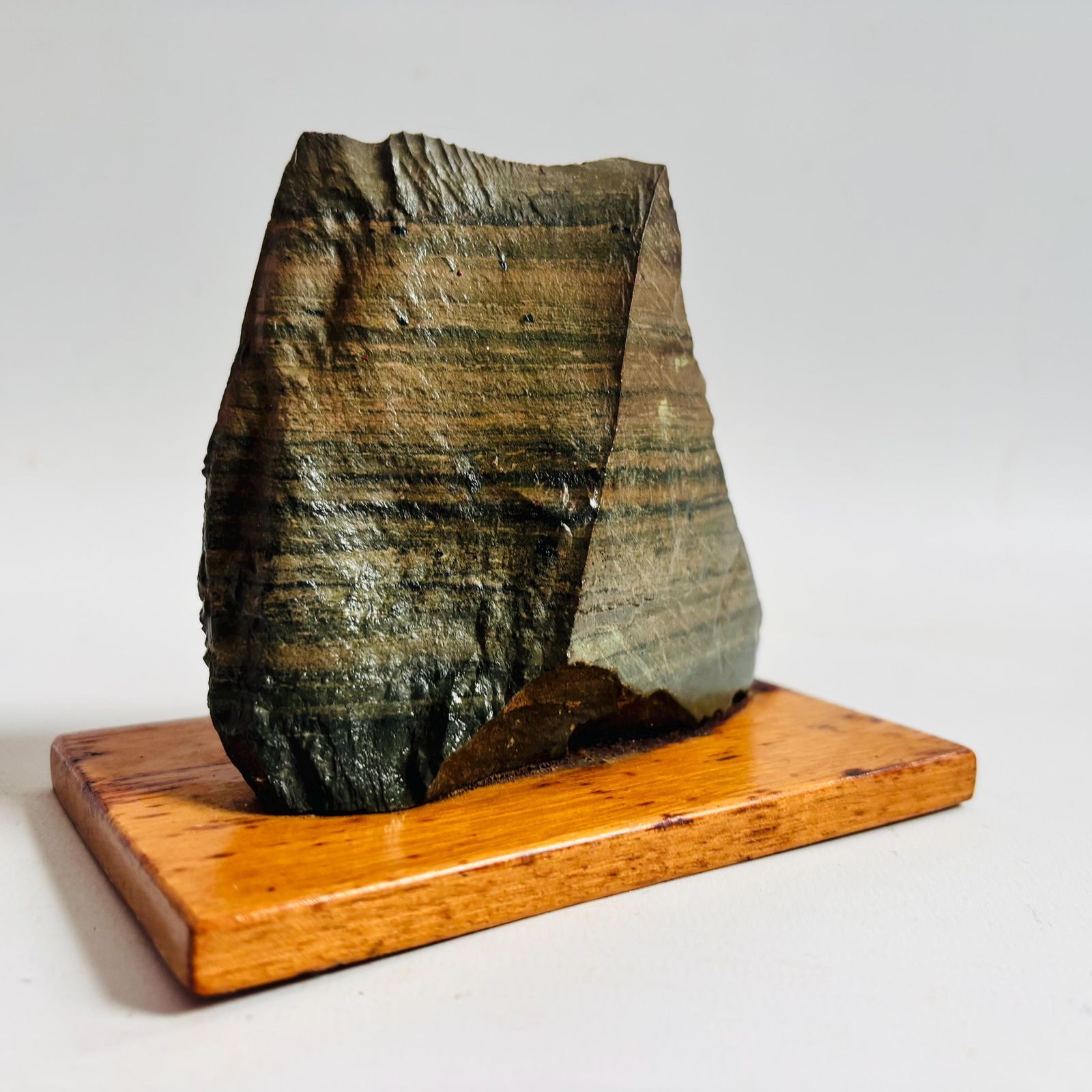 Antique Pre Cambrian Volcanic Rock Specimen: Charnian Group On Wooden Base C1950s
