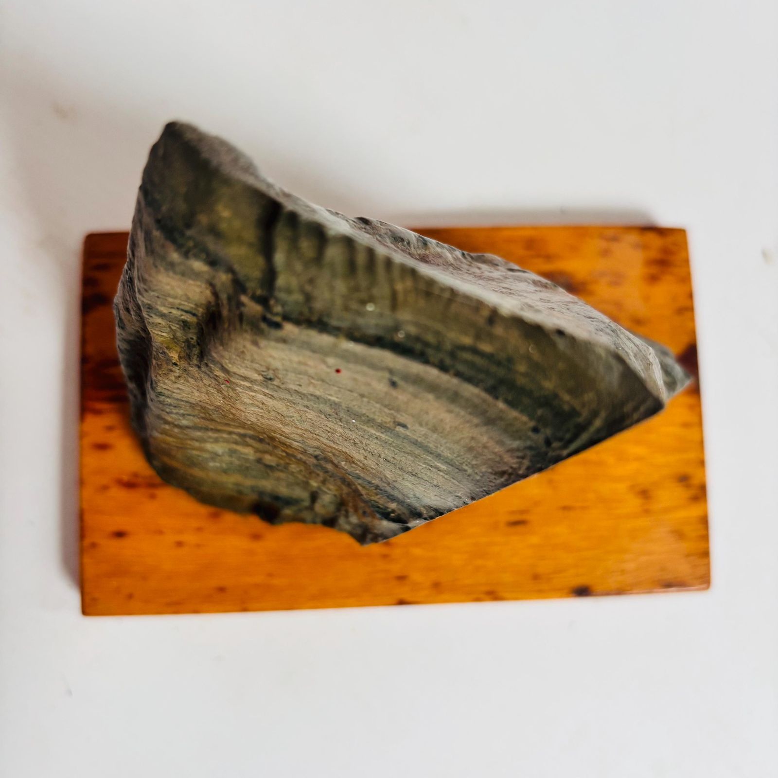 Antique Pre Cambrian Volcanic Rock Specimen: Charnian Group On Wooden Base C1950s photo for sale
