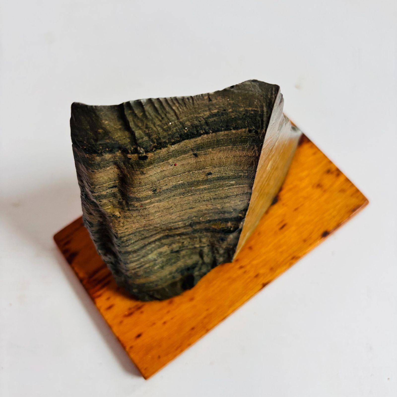 Art Antique Pre Cambrian Volcanic Rock Specimen: Charnian Group On Wooden Base C1950s photo