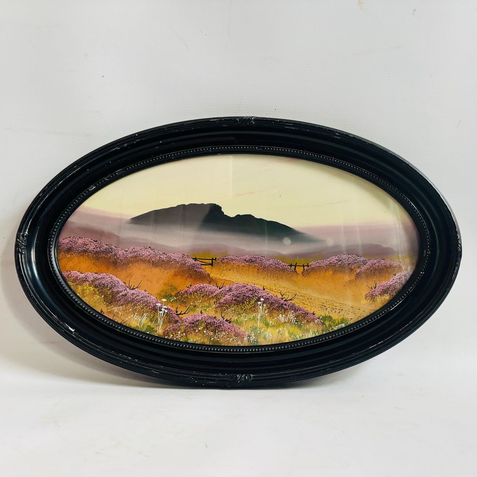 photo for sale Antique Oval Landscape Painting In Original Ebonised Frame – English Moorland Scene C.1900