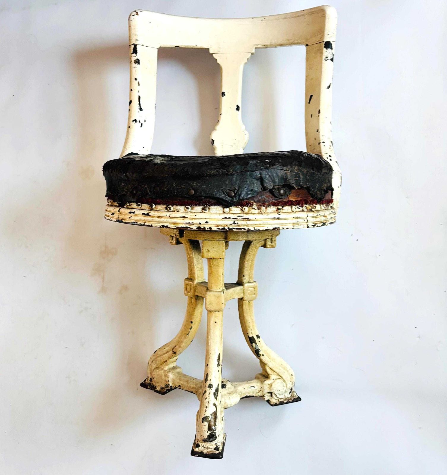 Rare Antique Cast Iron & Mahogany Steamer Ship Captain's Swivel Chair Salvage Project photo for sale