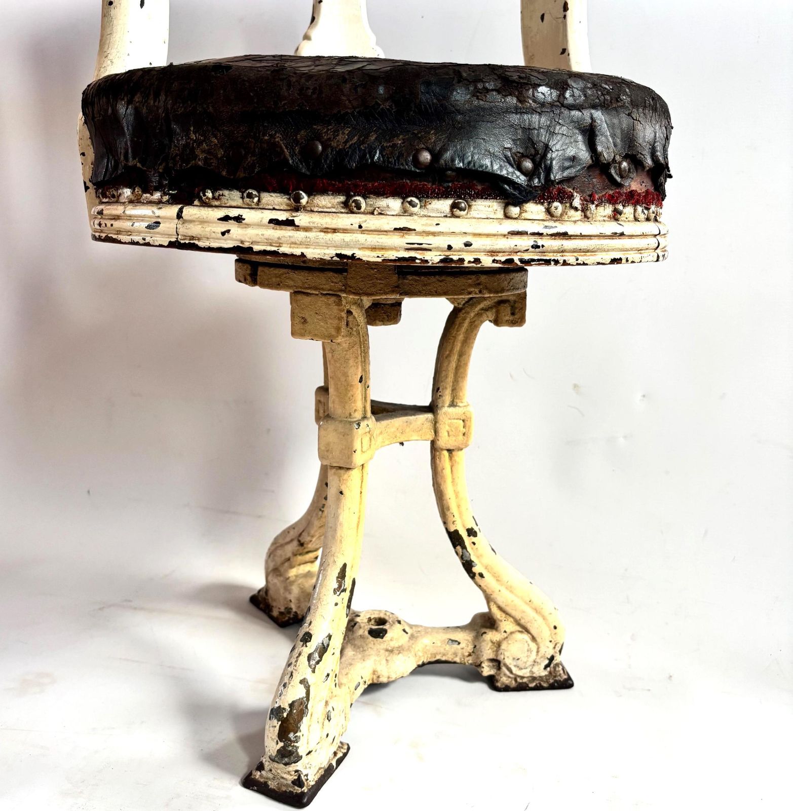 Furniture Rare Antique Cast Iron & Mahogany Steamer Ship Captain's Swivel Chair Salvage Project photo