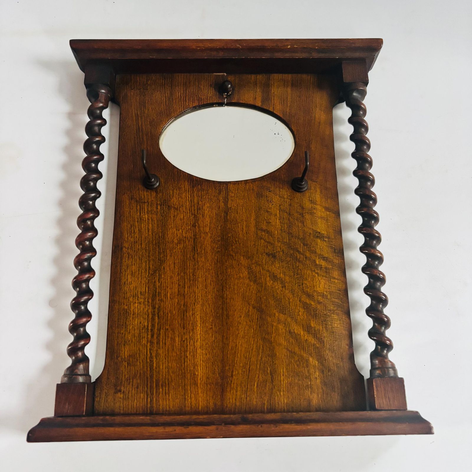 Antique Edwardian Twisted Mahogany Entrance Hall Mirror: Beveled Round Mirror & Key Hooks photo buy