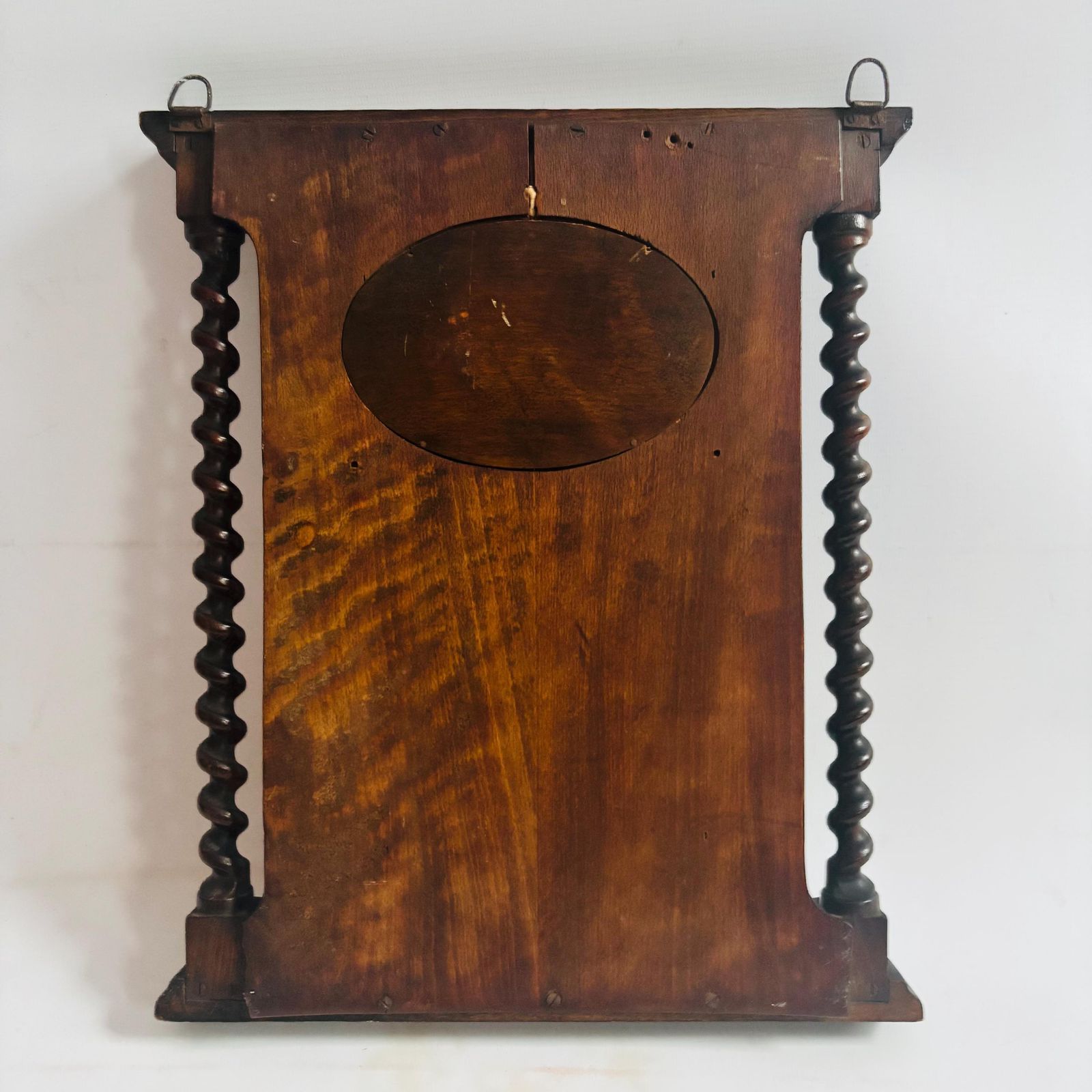 photo furniture Antique Edwardian Twisted Mahogany Entrance Hall Mirror: Beveled Round Mirror & Key Hooks