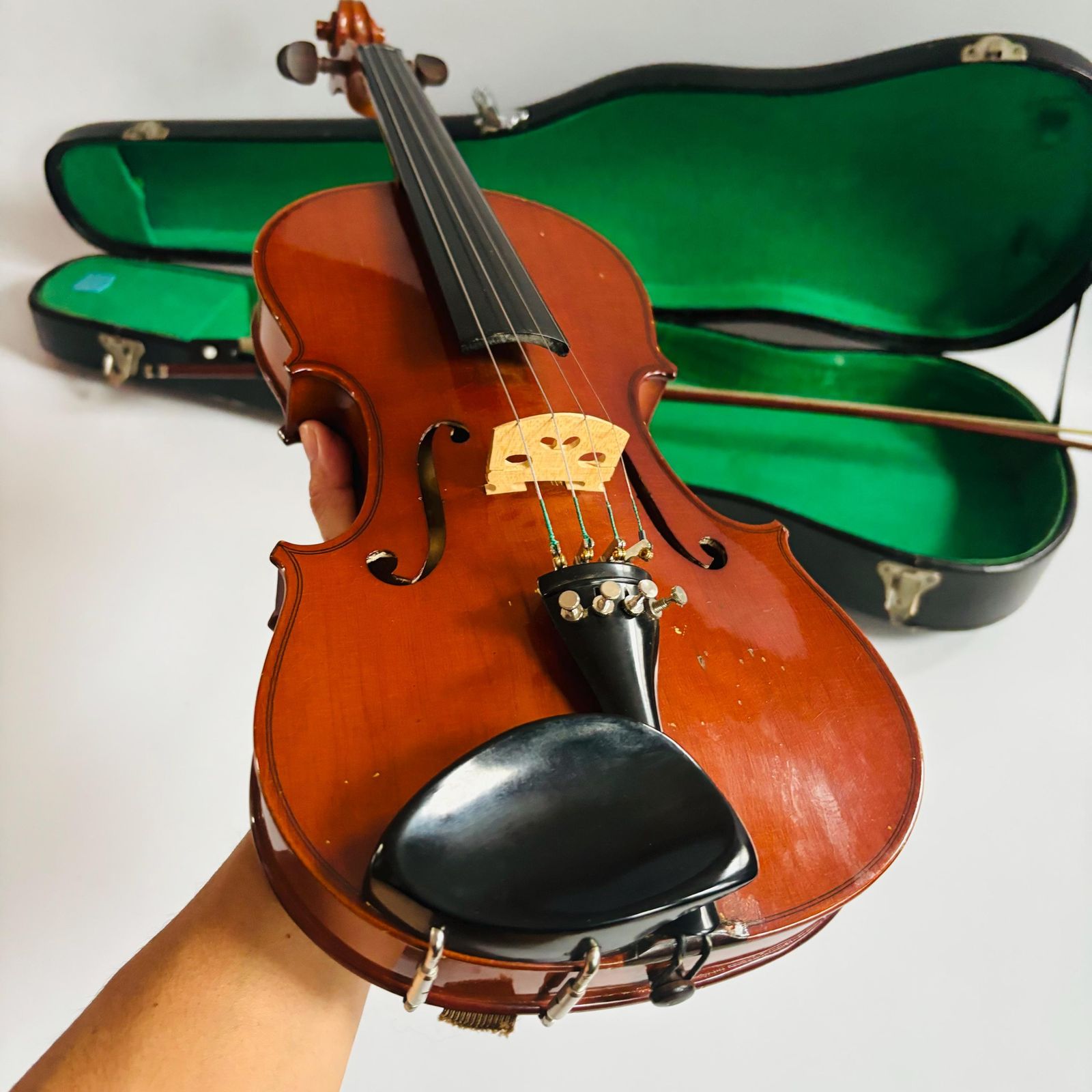 photo for sale Antique Spruce Violin With Bow: Unrestored Display Piece