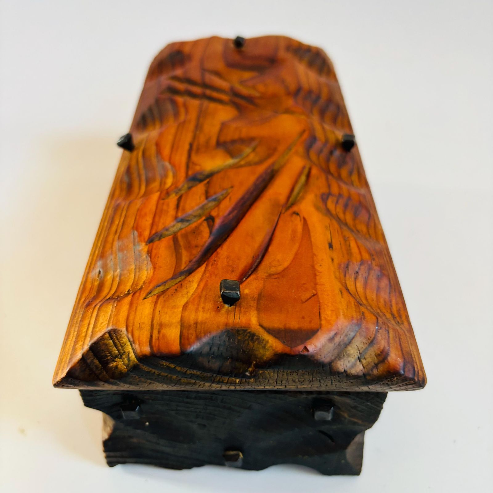 Spanish Mid Century Hardwood Keepsake Box: Naive Art Treasure Box