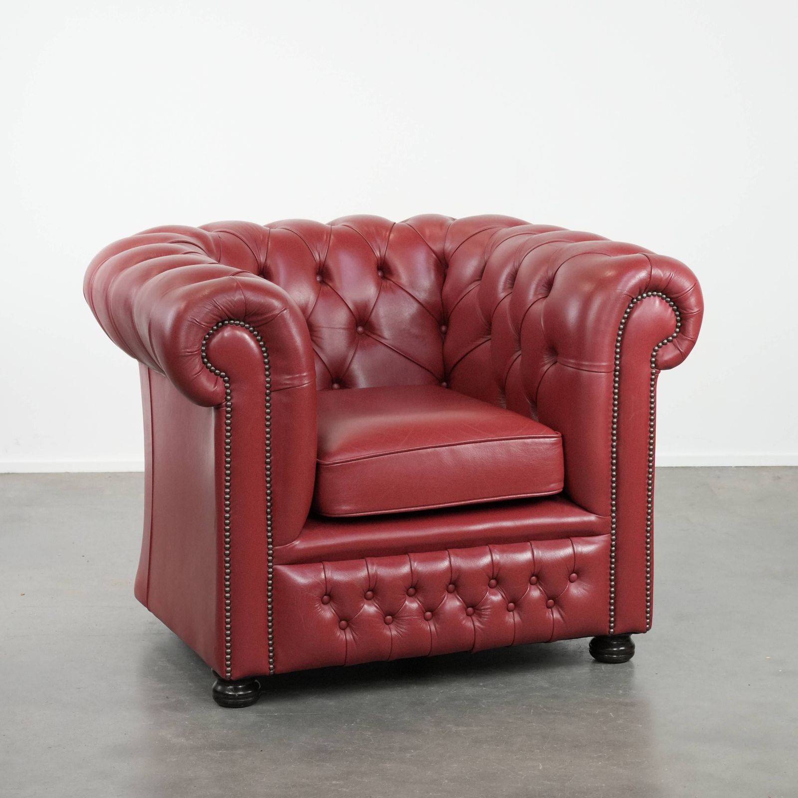 Beautiful English Cowhide Chesterfield Armchair In A Stunning Red Color