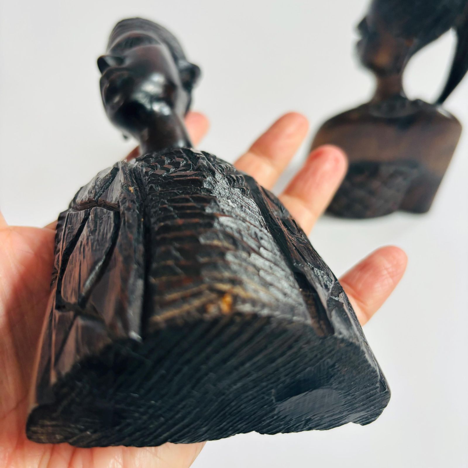 Mid Century Ebony Wood African Couple Busts: Tribal Decor photo Art