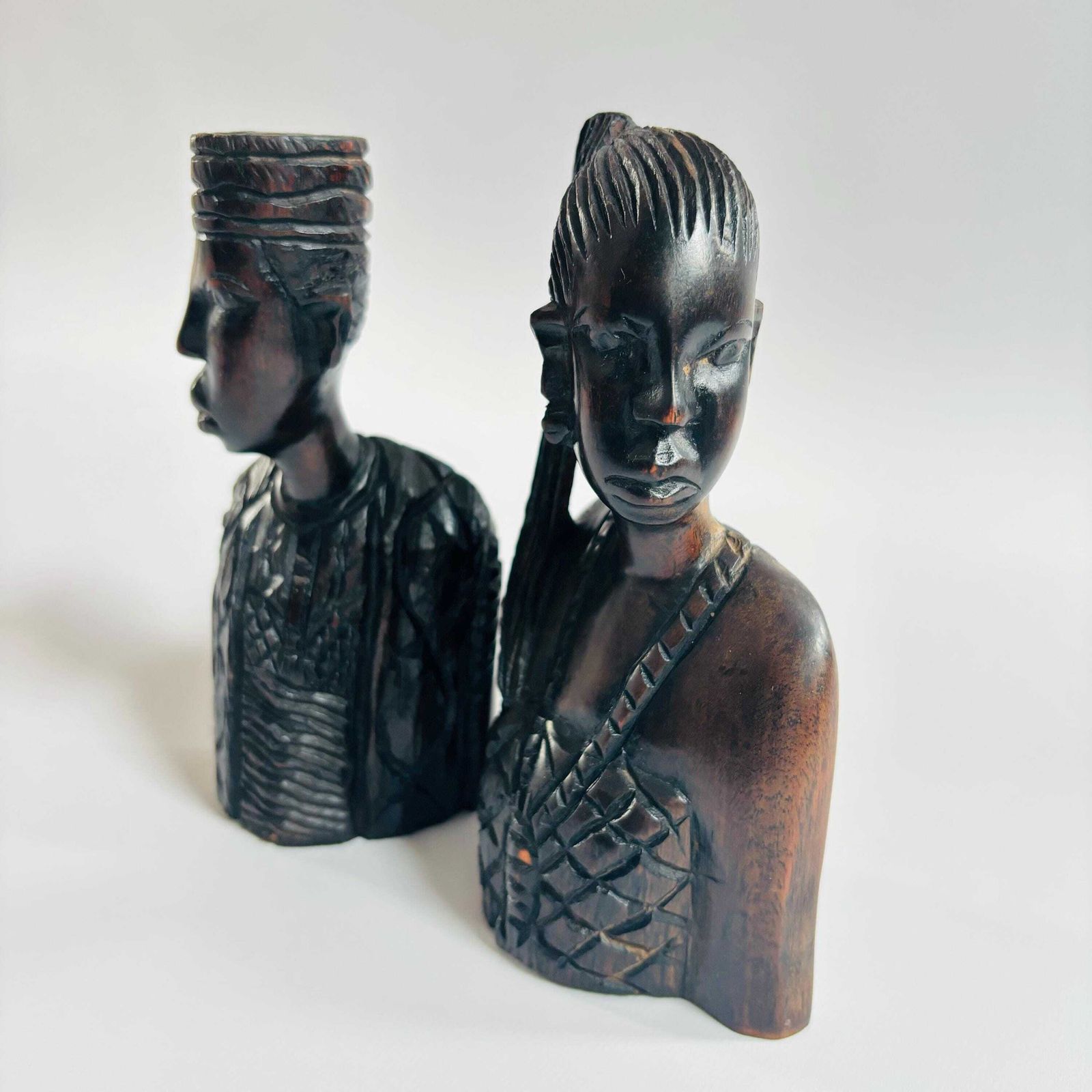 Mid Century Ebony Wood African Couple Busts: Tribal Decor photo 109.0