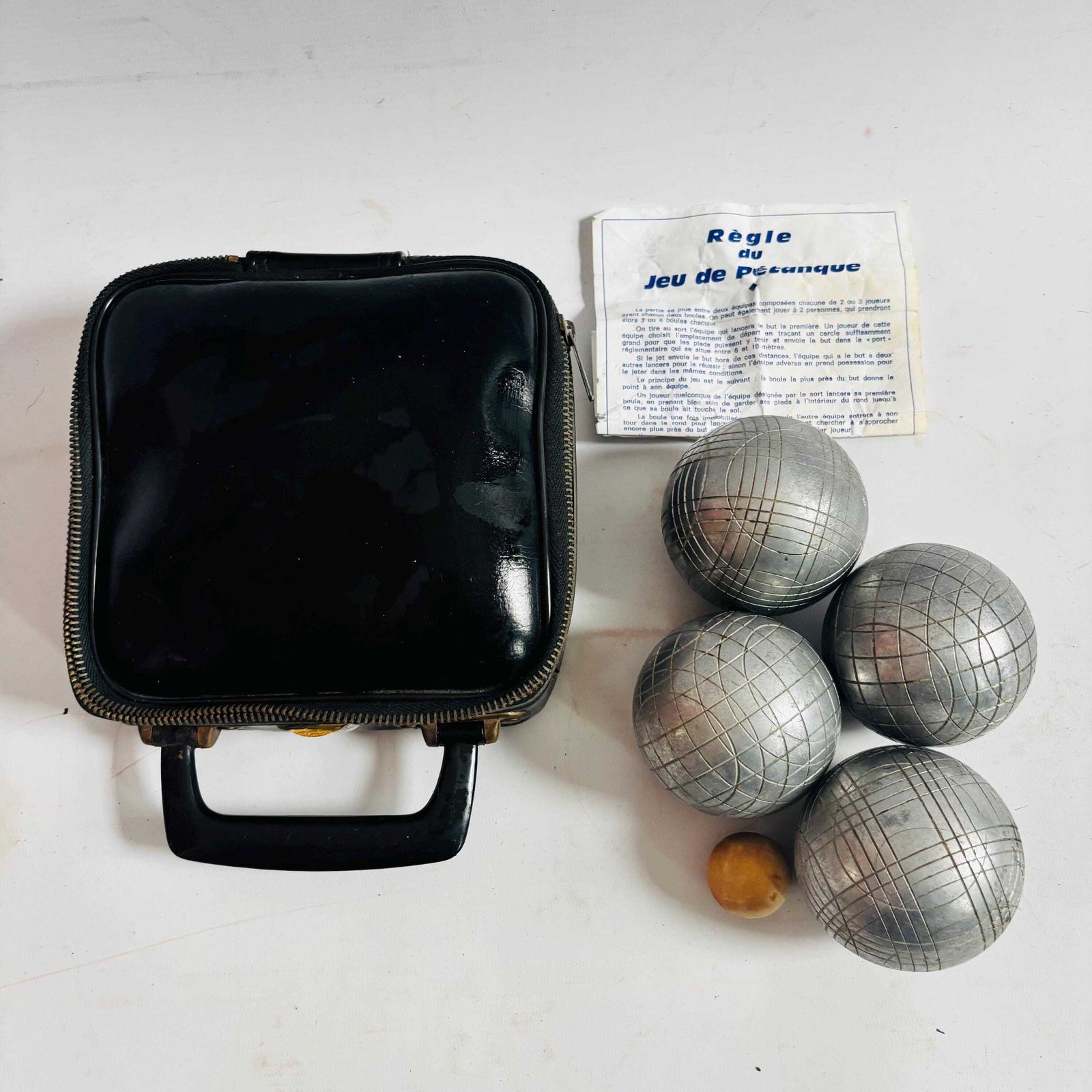 Vintage Pétanque Game Set: Steel Boules With Case & French Instructions
