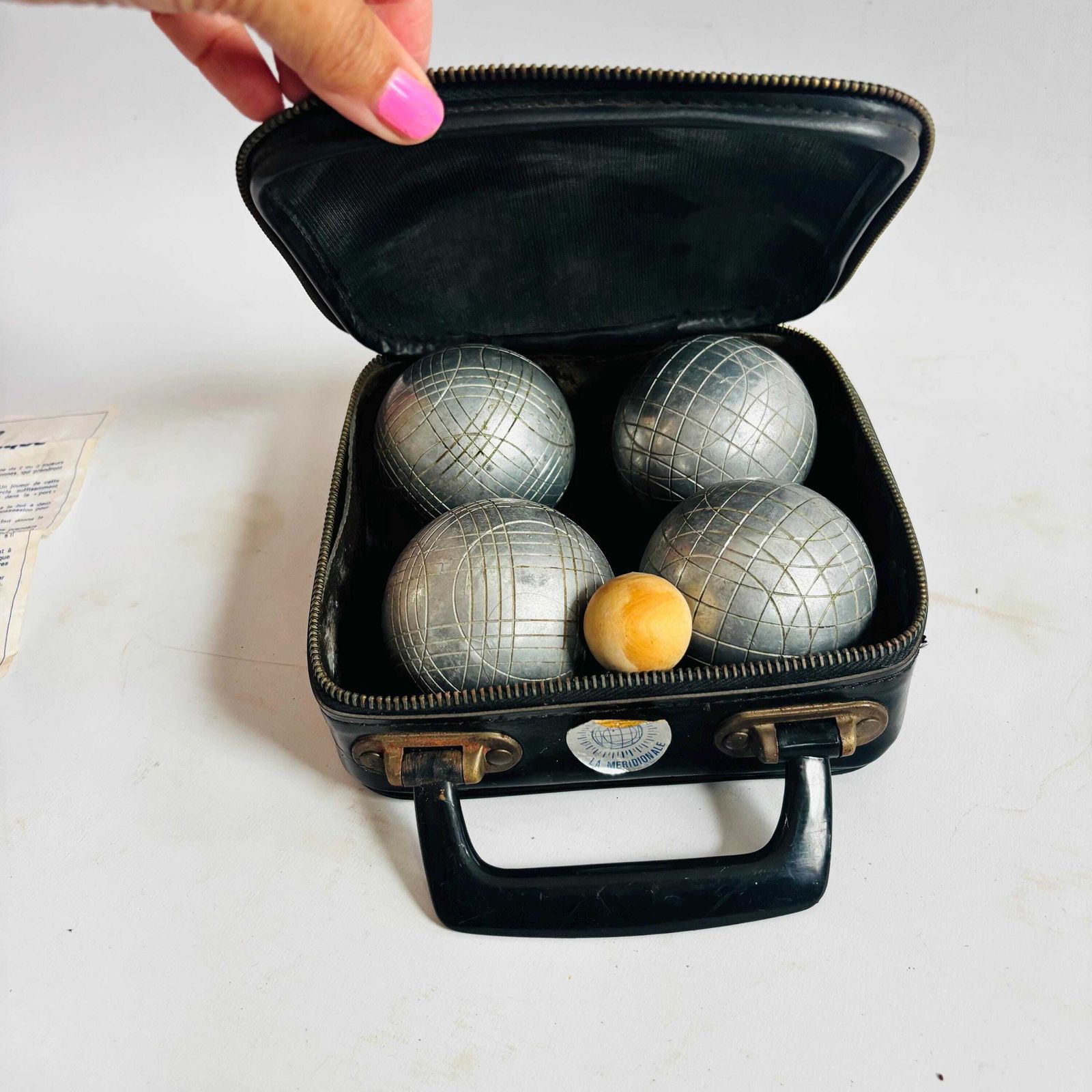 photo vinterior Vintage Pétanque Game Set: Steel Boules With Case & French Instructions