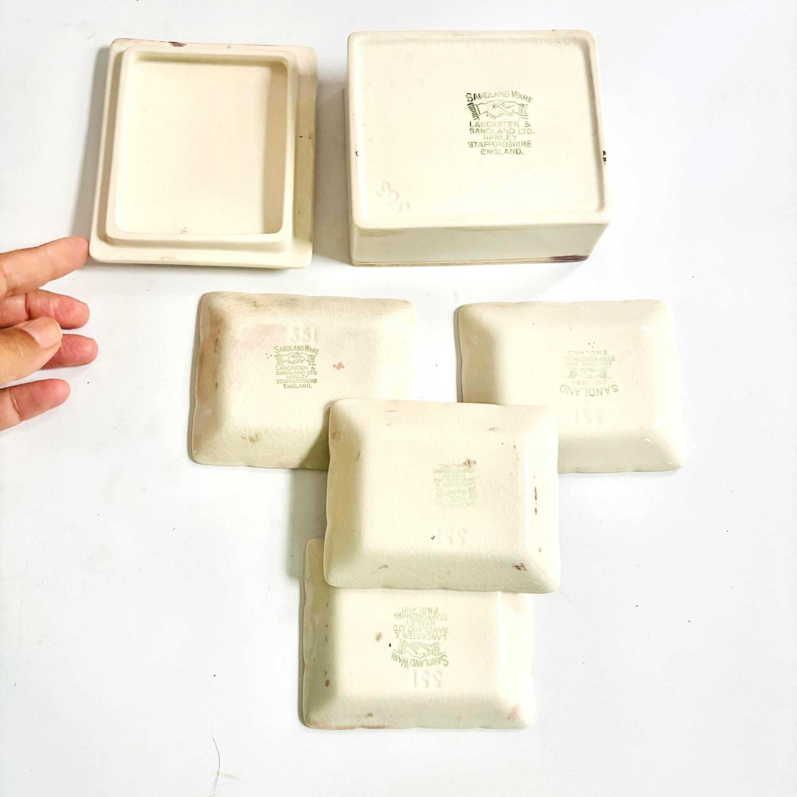 Vintage Sandland Ware Ships Pin Tray Set: Staffordshire Pottery Trinket Dishes photo 56.0