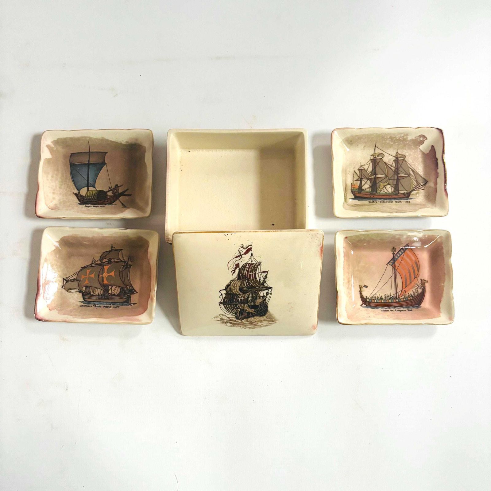 Vintage Sandland Ware Ships Pin Tray Set: Staffordshire Pottery Trinket Dishes photo vinterior