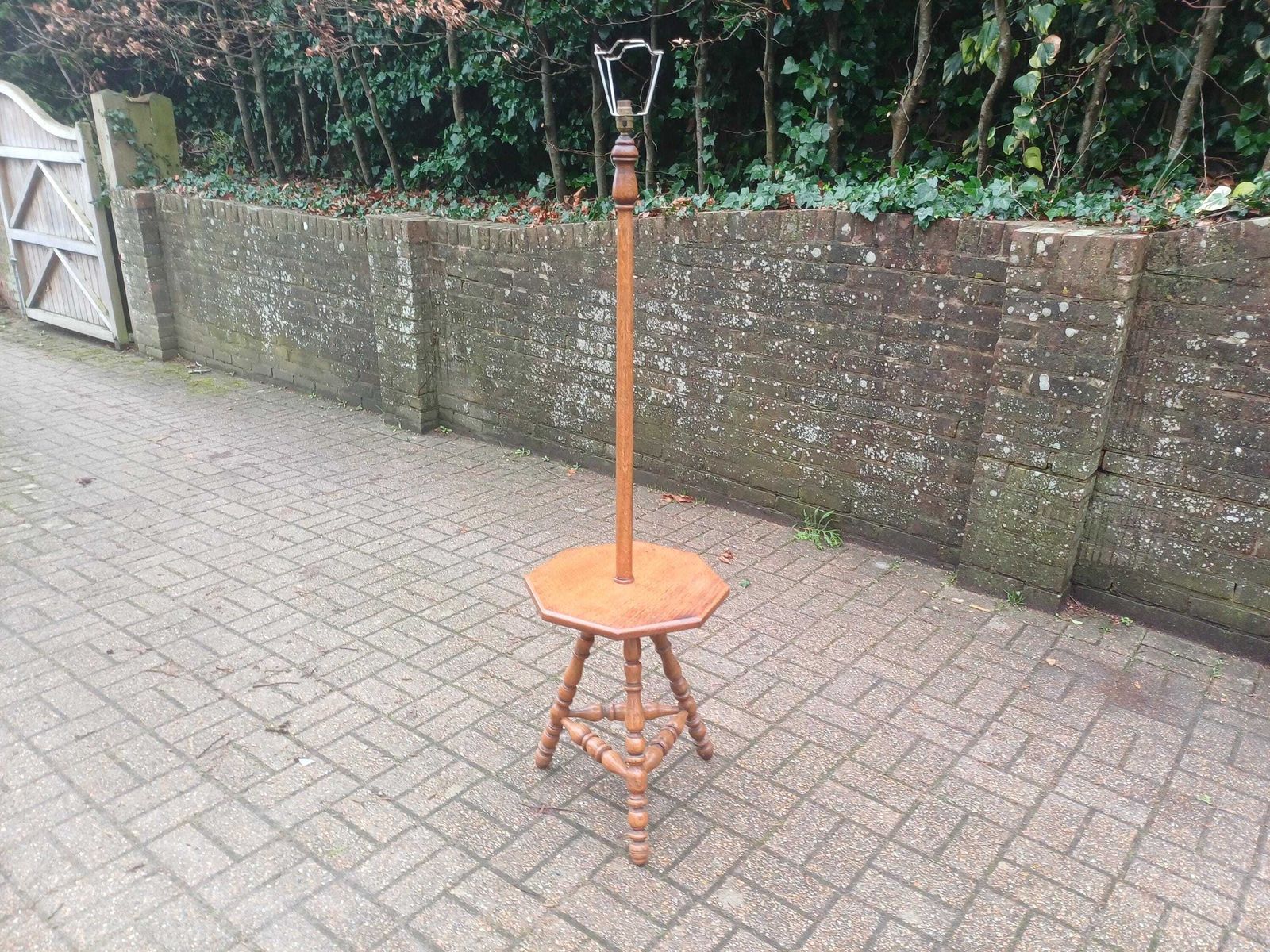 Antique Oak Lamp Table Arts And Crafts Floor Lamp Stand Early 20th Century Solid Oak Octagonal Top Turned Legs Side Table