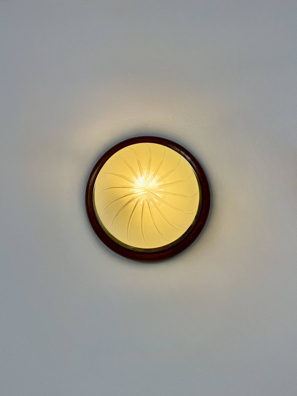 Pair Of Vintage Wall Lights, Wood, Brass And Frosted Glass, France, 1970. photo vinterior