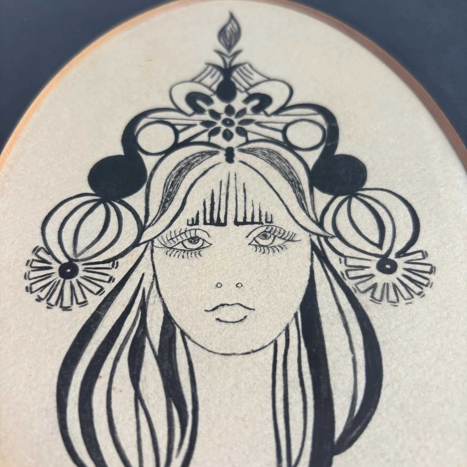 1960s Biba Style Ink Portrait   Mid Century Woman Face Art photo vintage