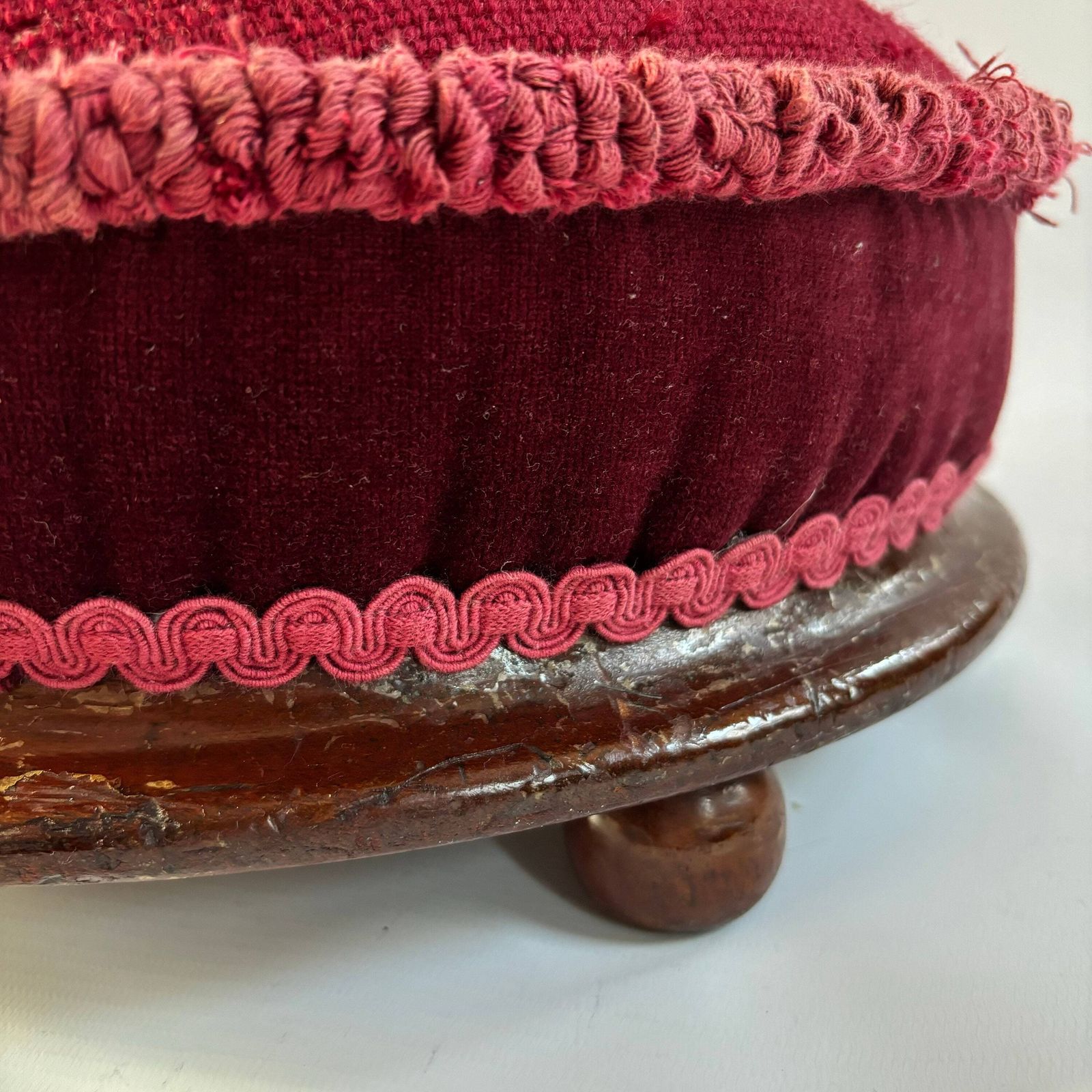 Antique Victorian Tapestry Foot Stool: Floral Mahogany Velvet Ottoman photo 145.0