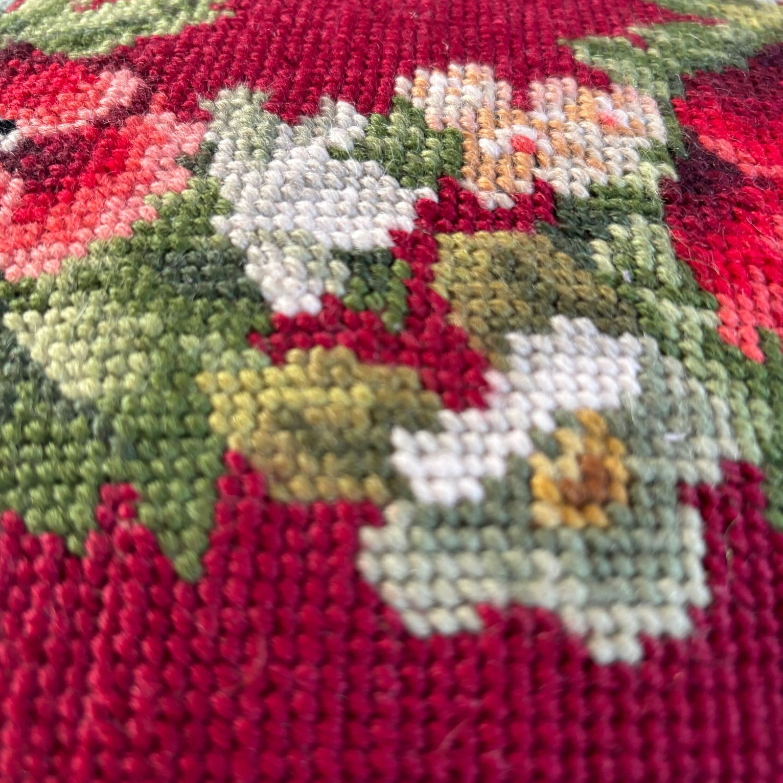 Antique Victorian Tapestry Foot Stool: Floral Mahogany Velvet Ottoman photo buy