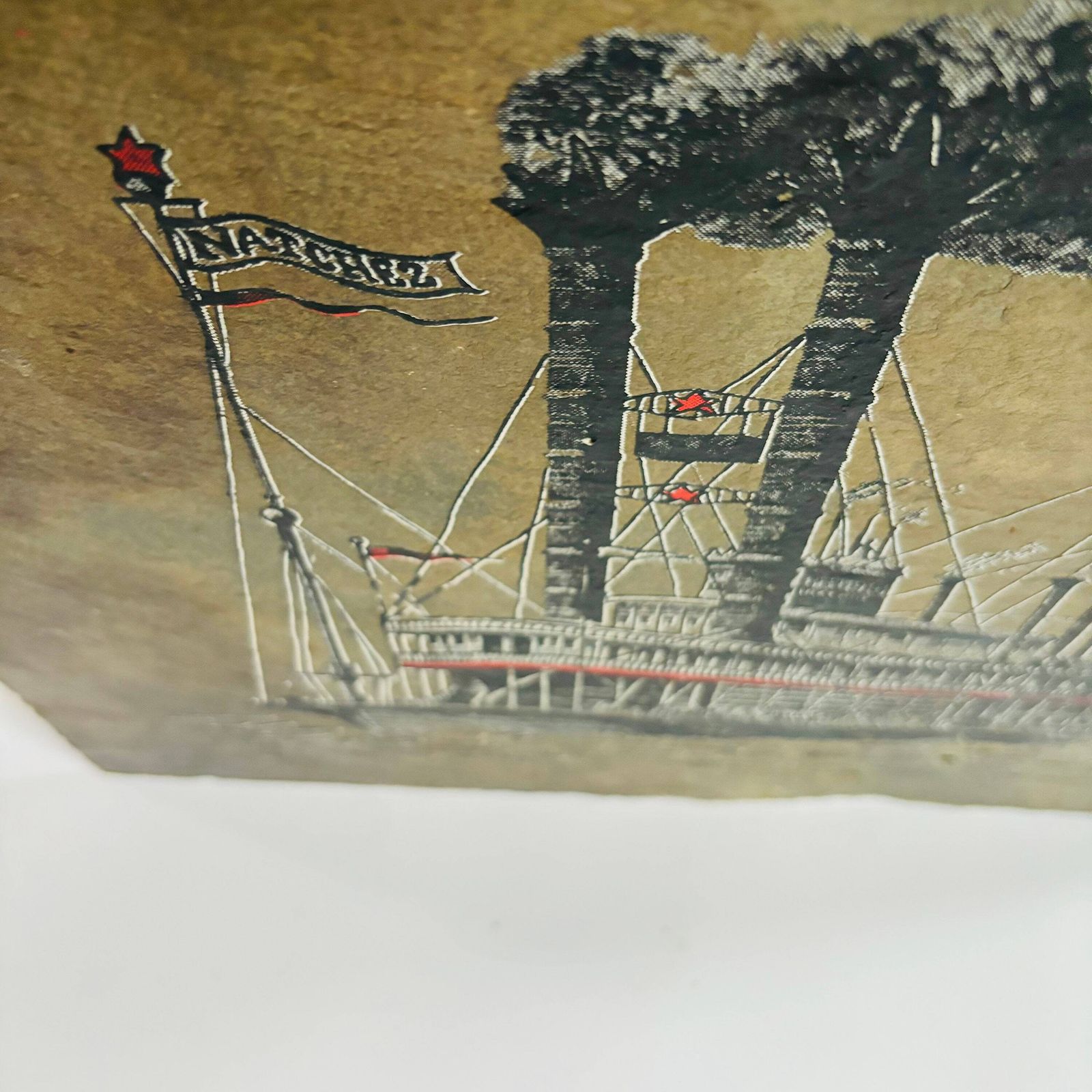 Antique Steamboat Natchez Slate Art: Hand Painted New Orleans Scene photo vintage