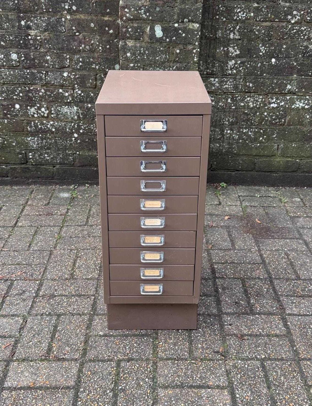 Mid Century Metal Filing Cabinet Drawer Unit Industrial Storage Chest Vintage Office   Coffee Latte Coloured, 10 Drawers