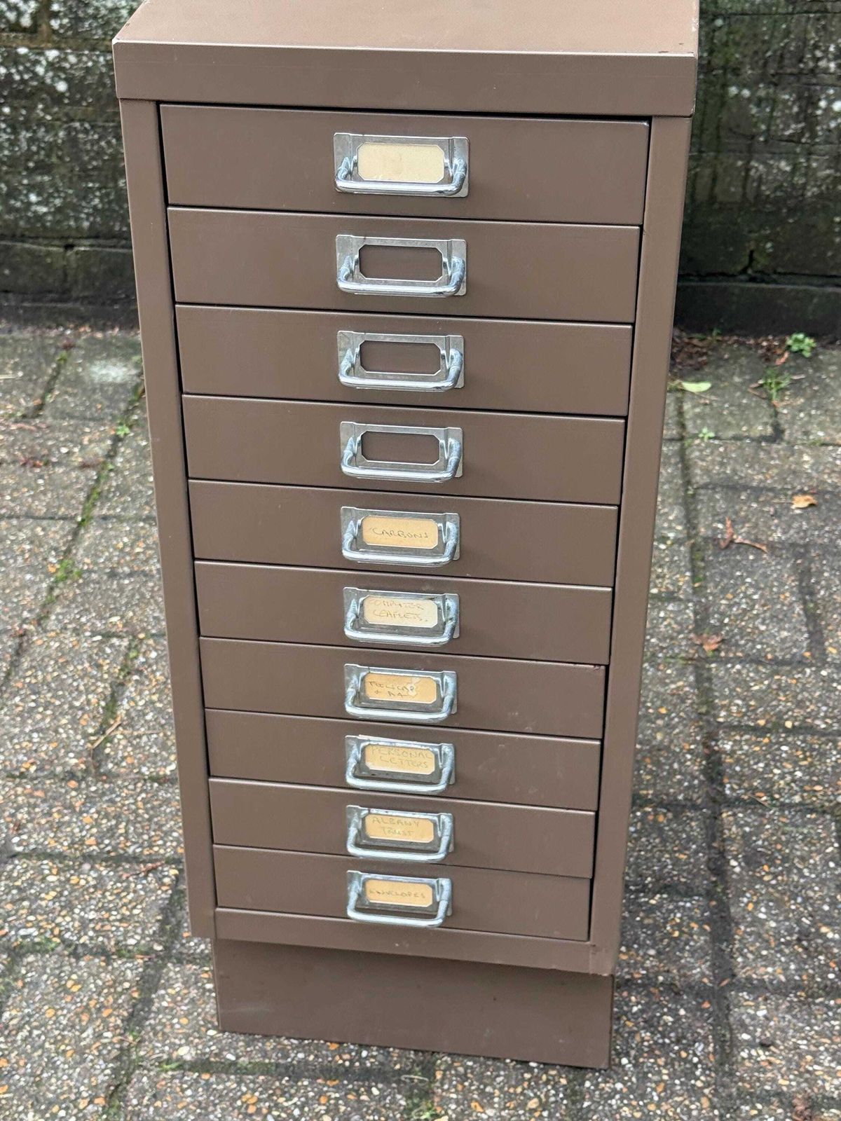 Mid Century Metal Filing Cabinet Drawer Unit Industrial Storage Chest Vintage Office   Coffee Latte Coloured, 10 Drawers photo furniture