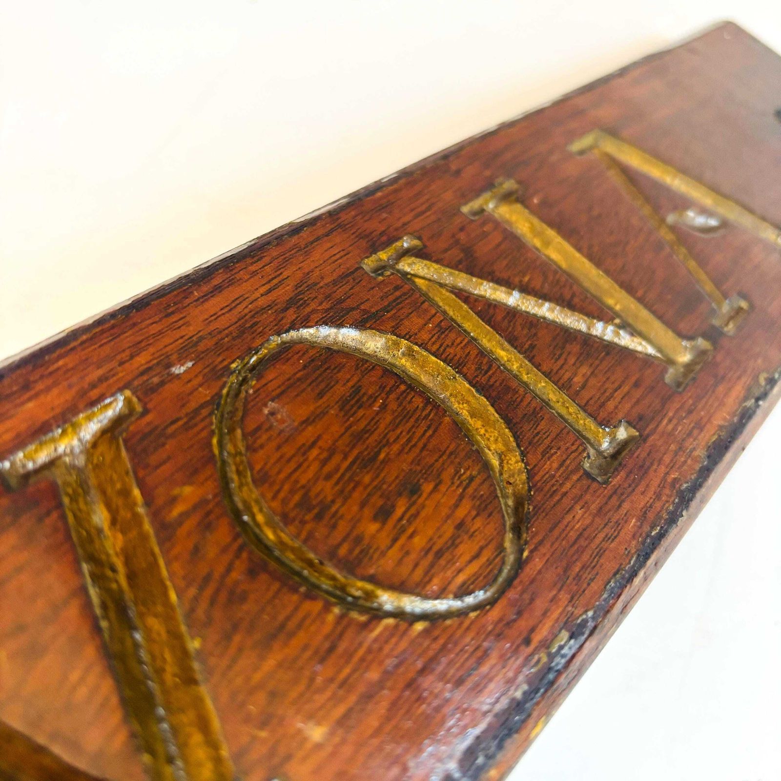 Antique Engraved Wooden Plaque: Gold Gilt "Avona", Rustic Decor photo furniture