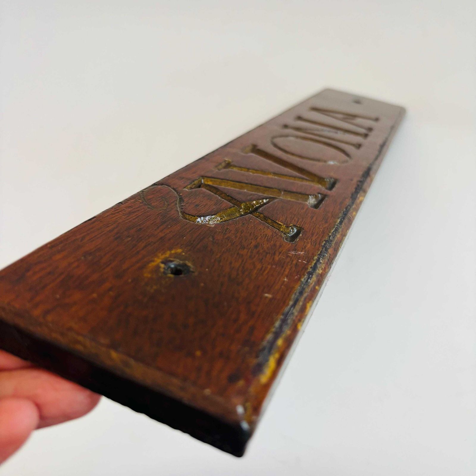 Antique Engraved Wooden Plaque: Gold Gilt "Avona", Rustic Decor photo Art