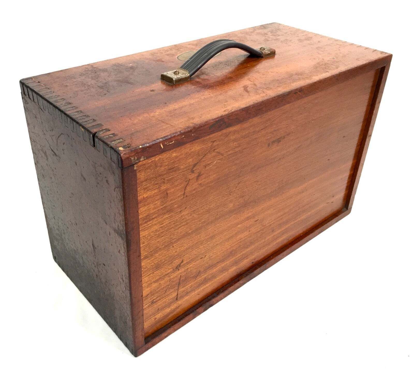 Antique Wooden Engineers Toolbox / Collectors Cabinet By Emir With Key C.1950 photo for sale