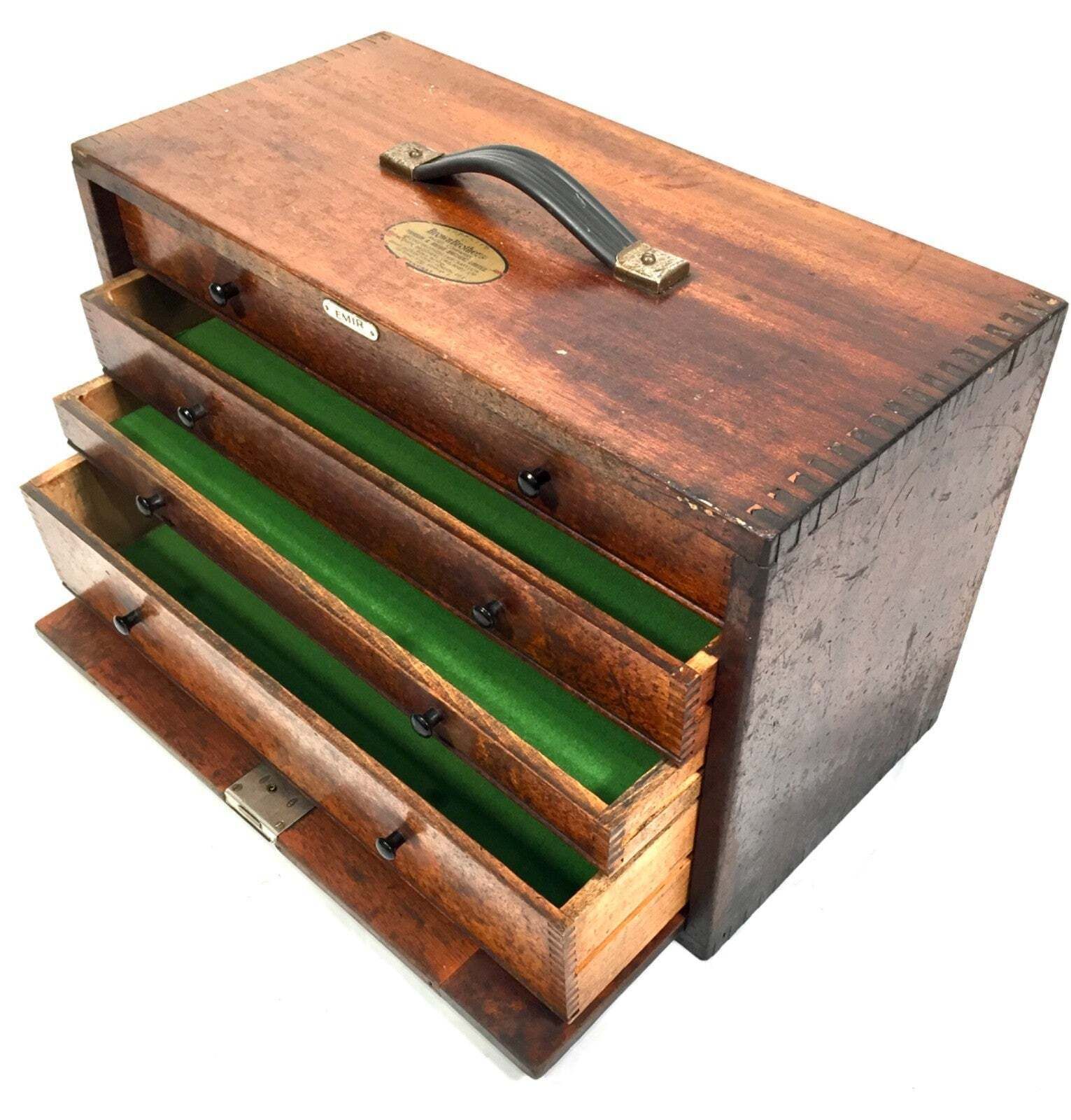 Antique Wooden Engineers Toolbox / Collectors Cabinet By Emir With Key C.1950 photo Furniture
