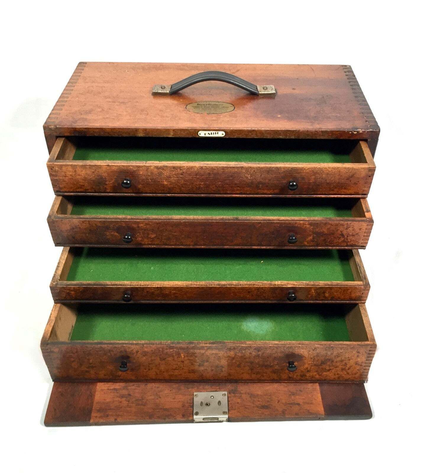Antique Wooden Engineers Toolbox / Collectors Cabinet By Emir With Key C.1950 photo buy