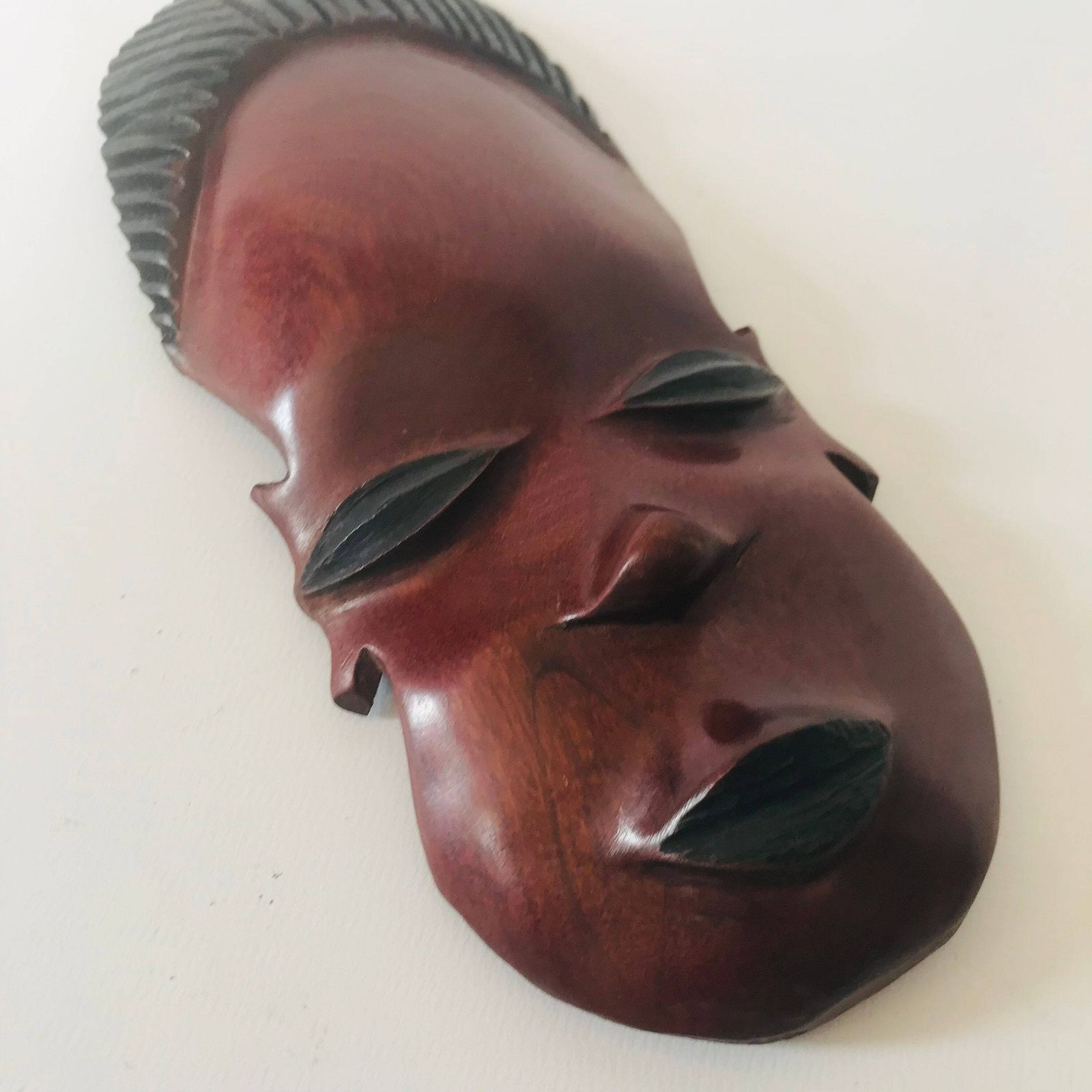Mid Century Ebony Wood Lady Face Mask   1970s African Decor photo furniture