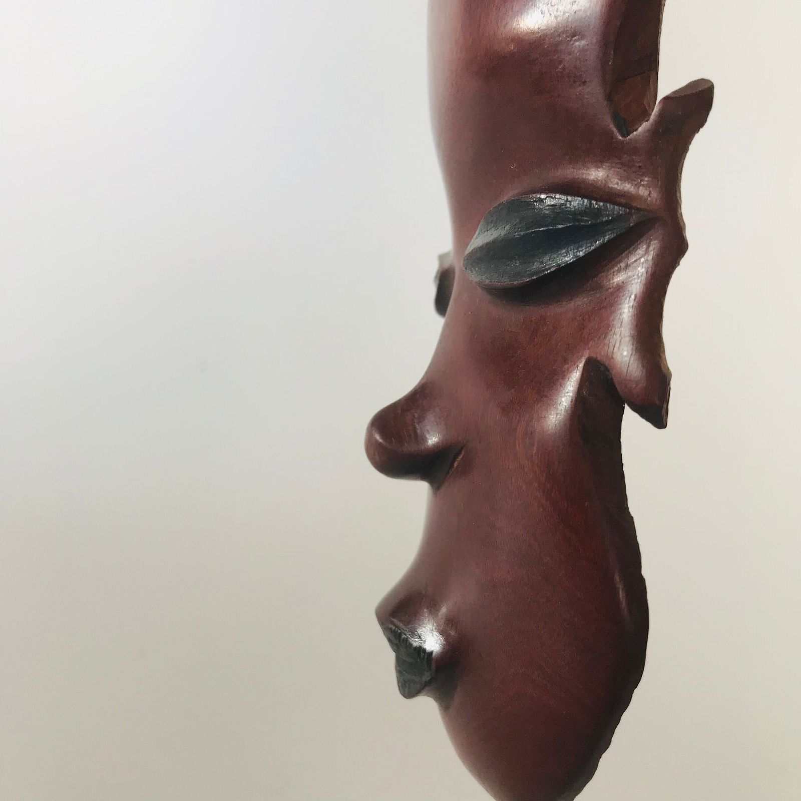 Mid Century Ebony Wood Lady Face Mask   1970s African Decor photo vintage