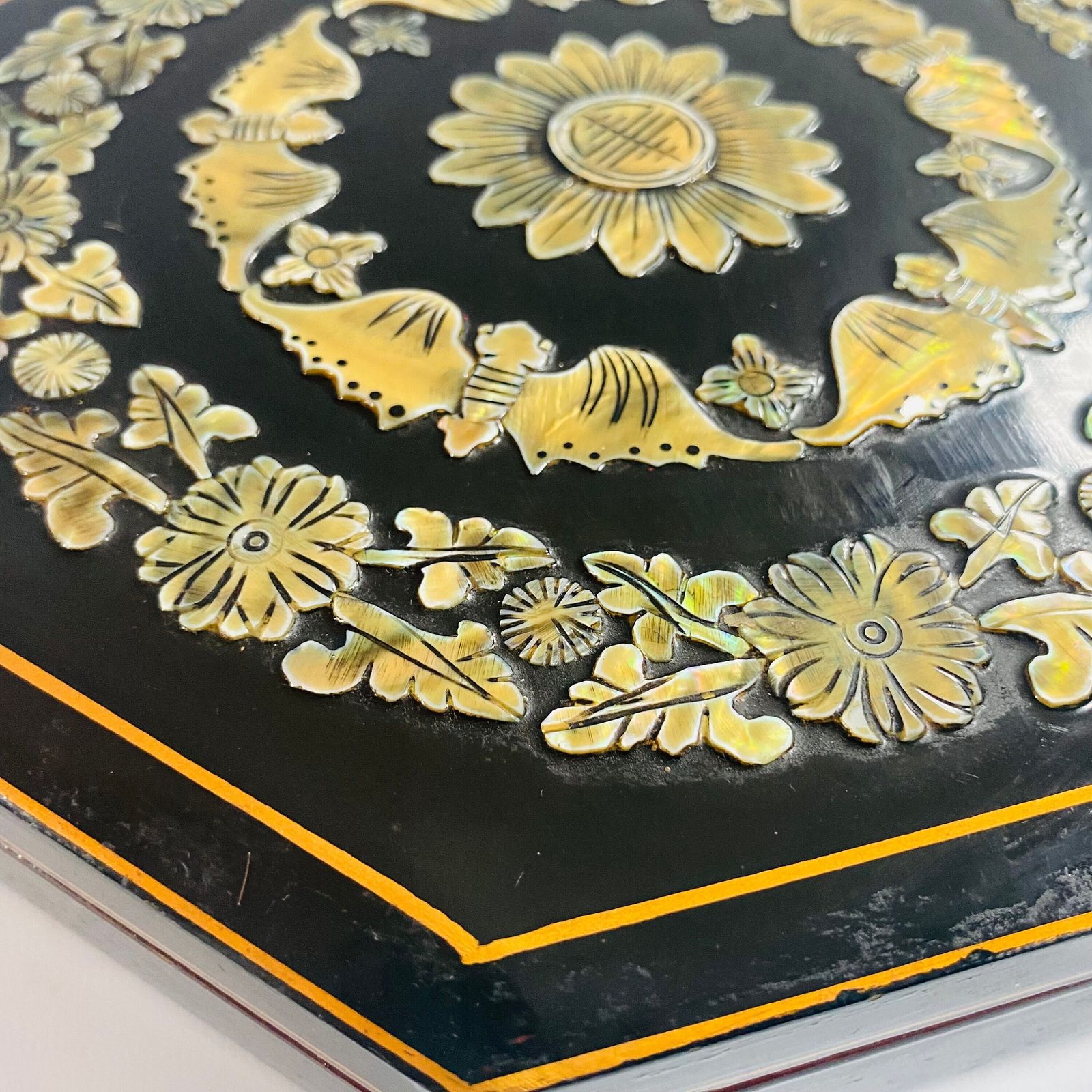 Antique Japanese Lacquerware Box: Octagonal Keepsake With Mother Of Pearl Inlay photo Home Decor