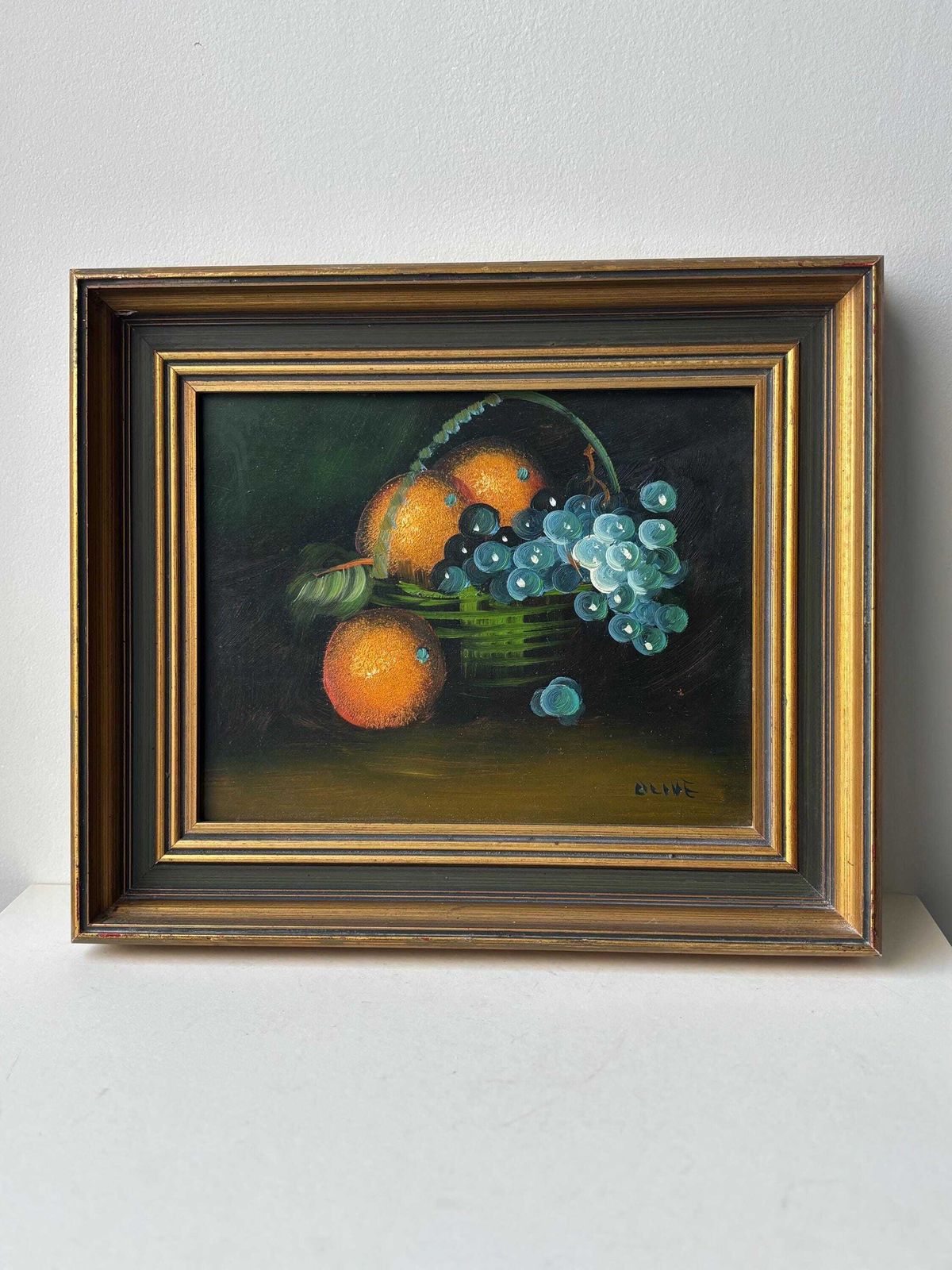 Vintage Framed Still Life Painting, Fruit Basket Oil Painting, Dark Moody Wall Art, Gilt Frame, Traditional Home Decor photo buy