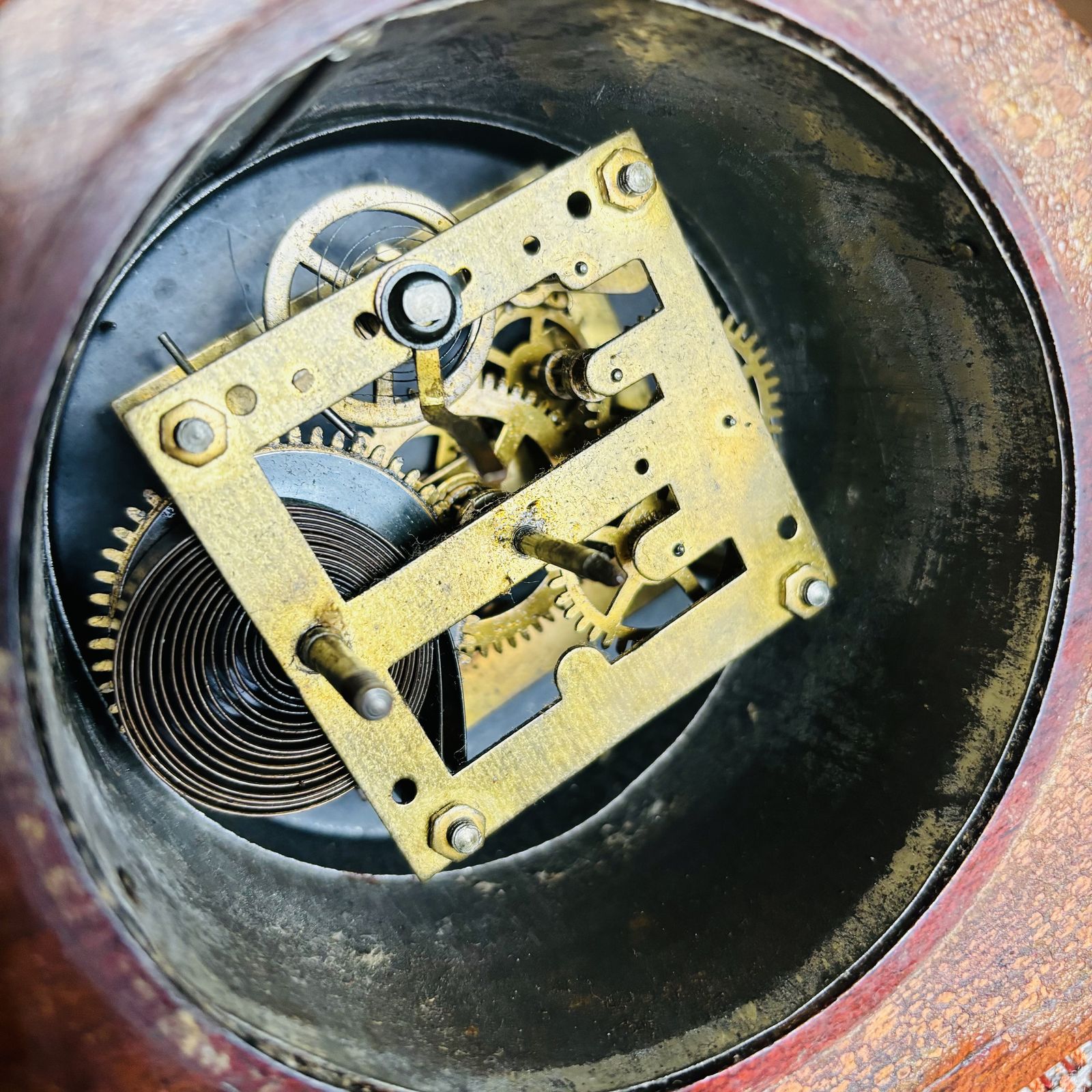 photo for sale Antique Edwardian Mahogany Mantel Clock With Brass Marquetry (For Restoration)
