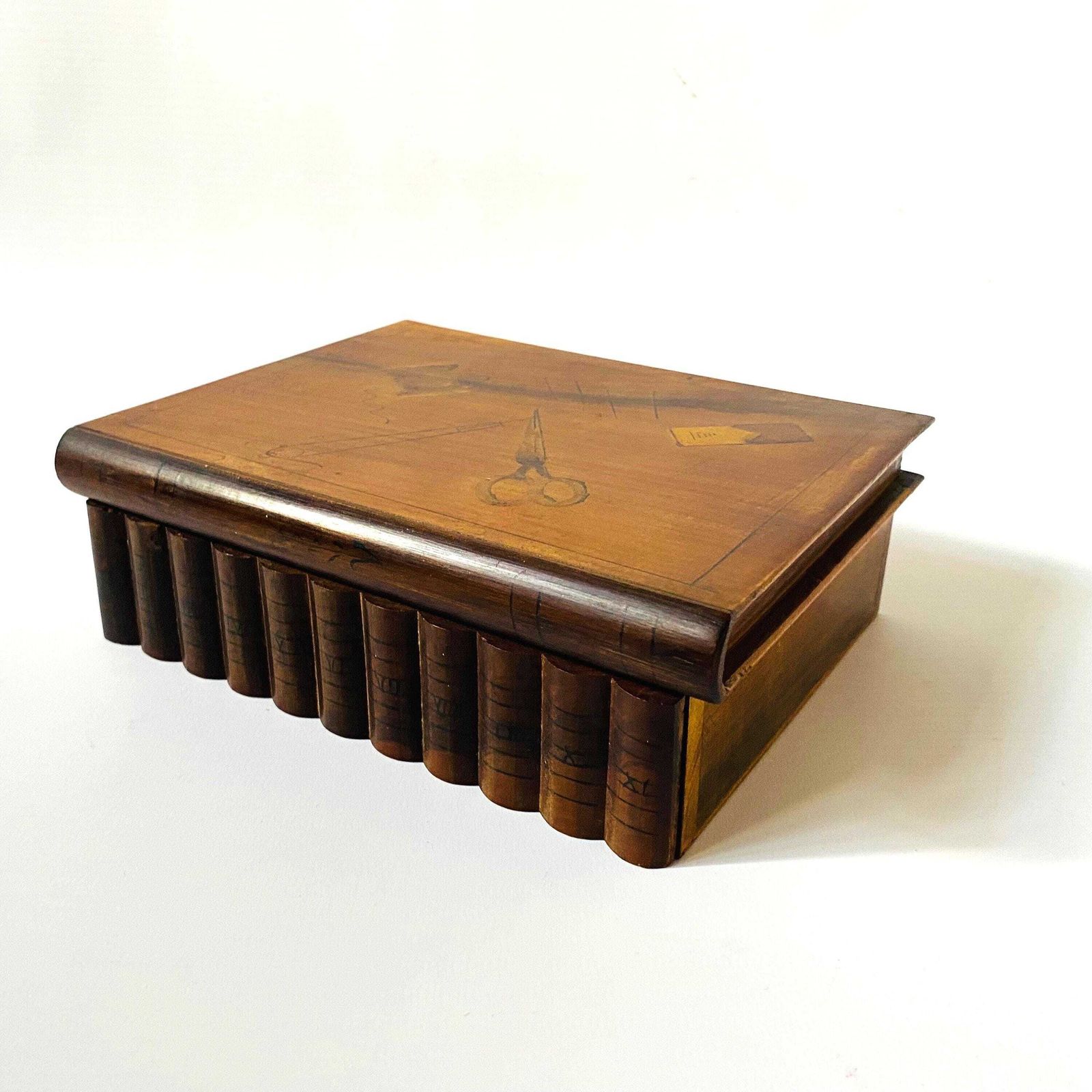 Antique Olive Wood Puzzle Box: Sorrento Sewing Motif Marquetry photo furniture