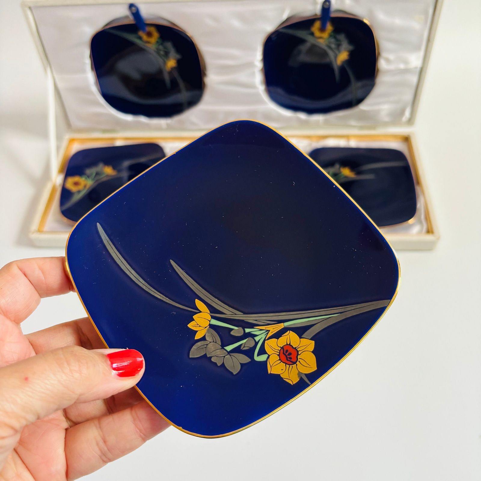 1960s Koransha Arita Porcelain Dessert Dishes: Ruri Blue Irises, Set Of 5 photo furniture