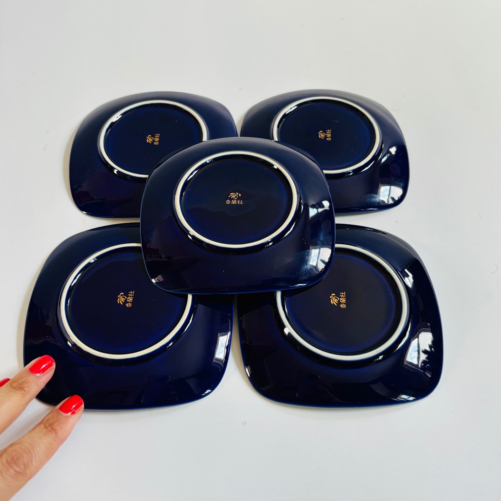 1960s Koransha Arita Porcelain Dessert Dishes: Ruri Blue Irises, Set Of 5 photo buy