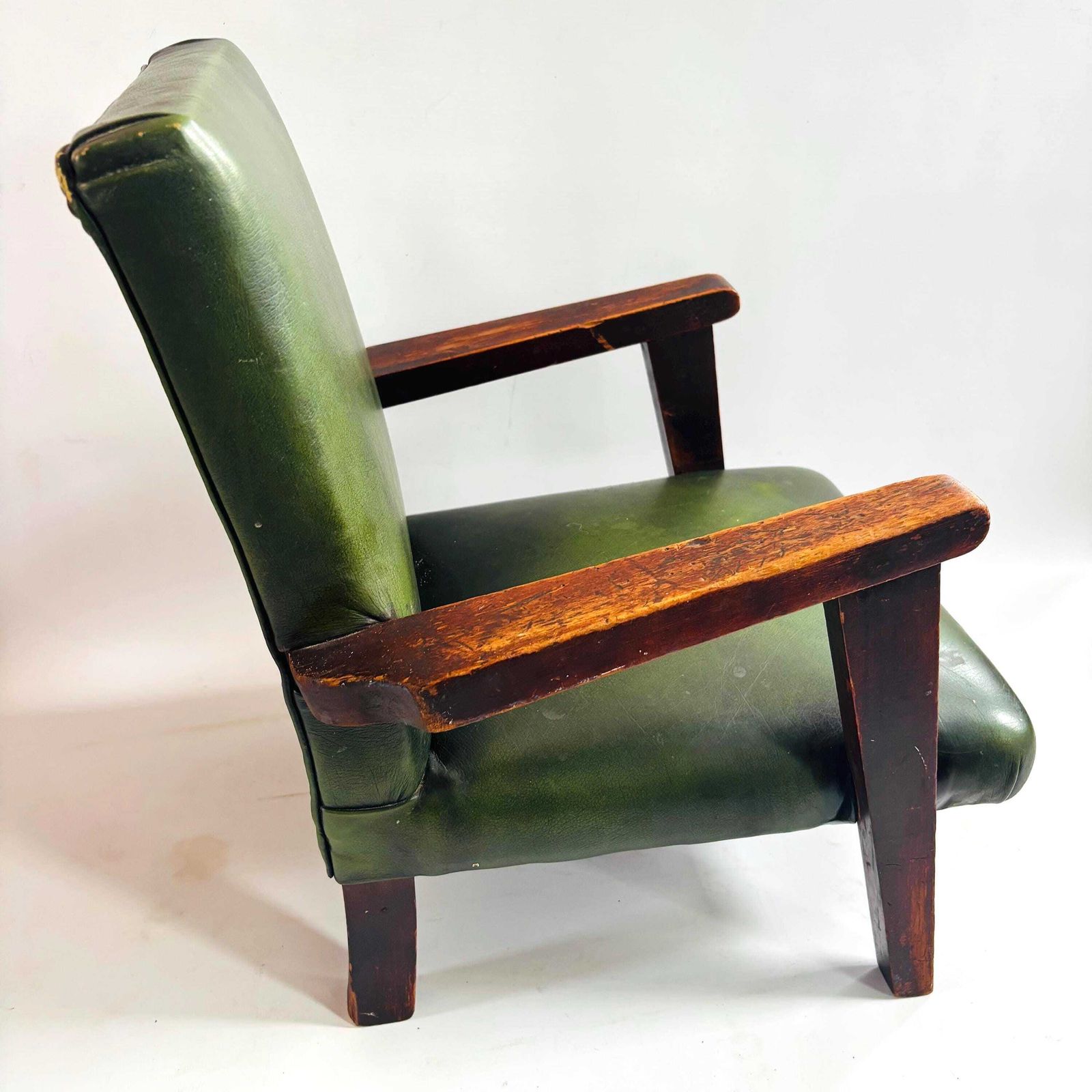 Mid Century Modern Child's Chair: Oak & Hunter Green Leather, Scandinavian Retro Style photo Furniture