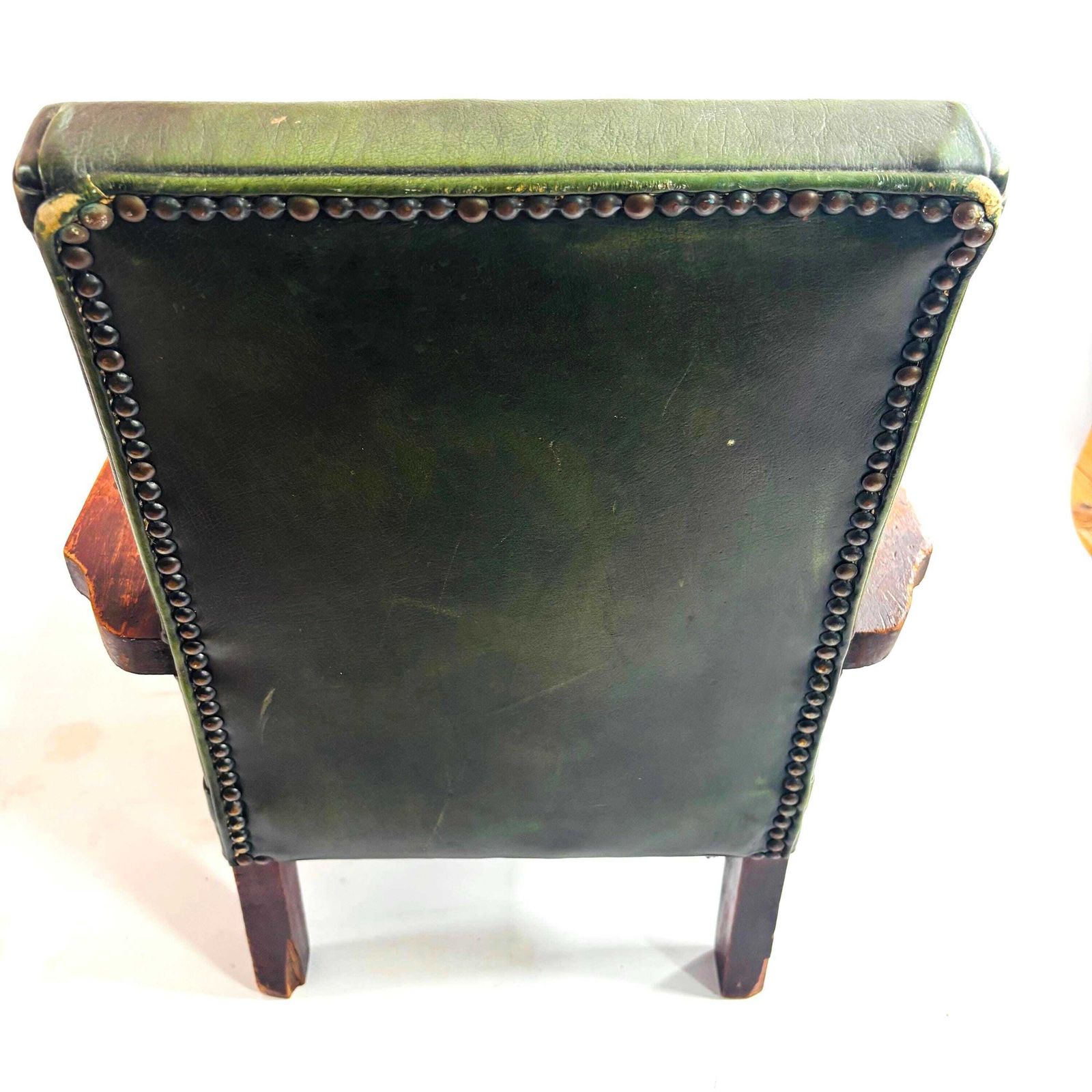 Mid Century Modern Child's Chair: Oak & Hunter Green Leather, Scandinavian Retro Style photo vintage